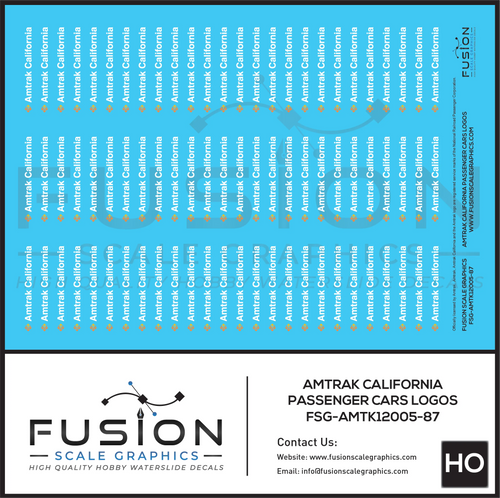 HO Scale Amtrak California Passenger Car Logos Decal Set Fusion Scale Graphics