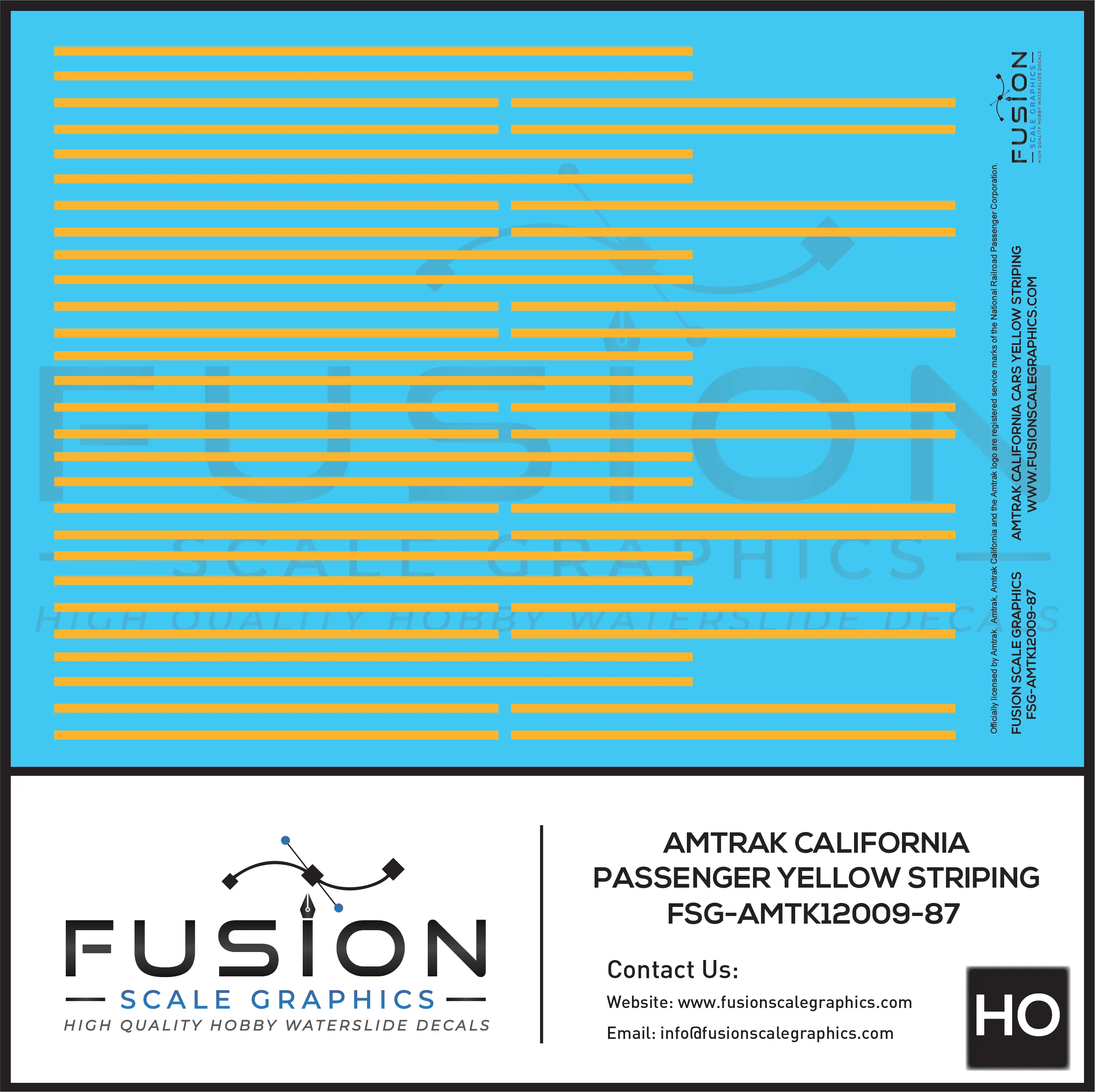 HO Scale Amtrak California Passenger Car Yellow Striping Decal Set Fusion Scale Graphics