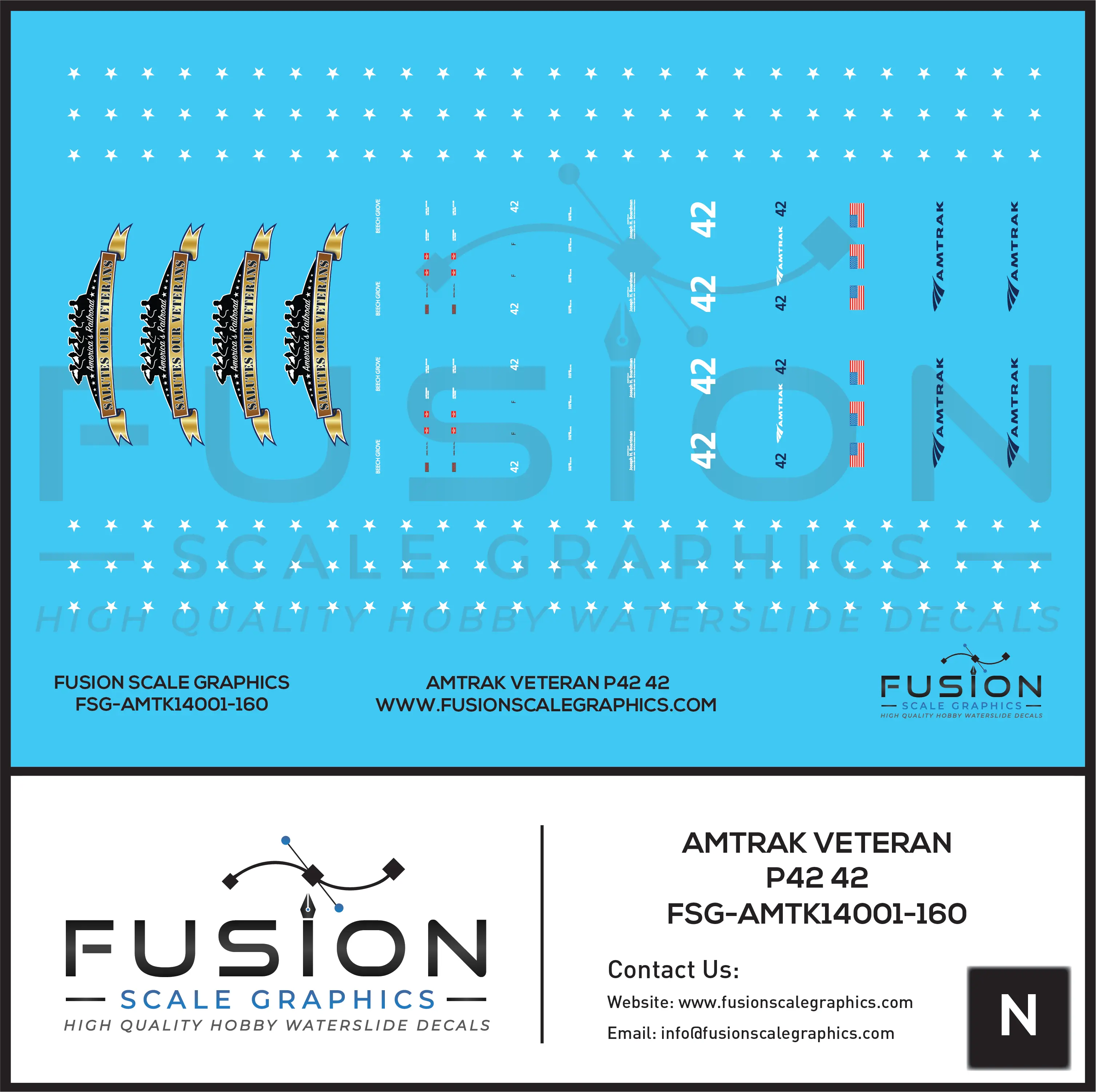 N Scale Amtrak GE P42 Veterans 42 Decal Set Fusion Scale Graphics