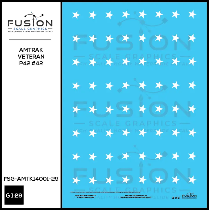 G Scale 1:29 Amtrak GE P42 Veterans 42 Decal Set Fusion Scale Graphics
