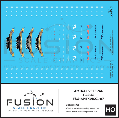 HO Scale Amtrak GE P42 Veterans 42 Decal Set Fusion Scale Graphics