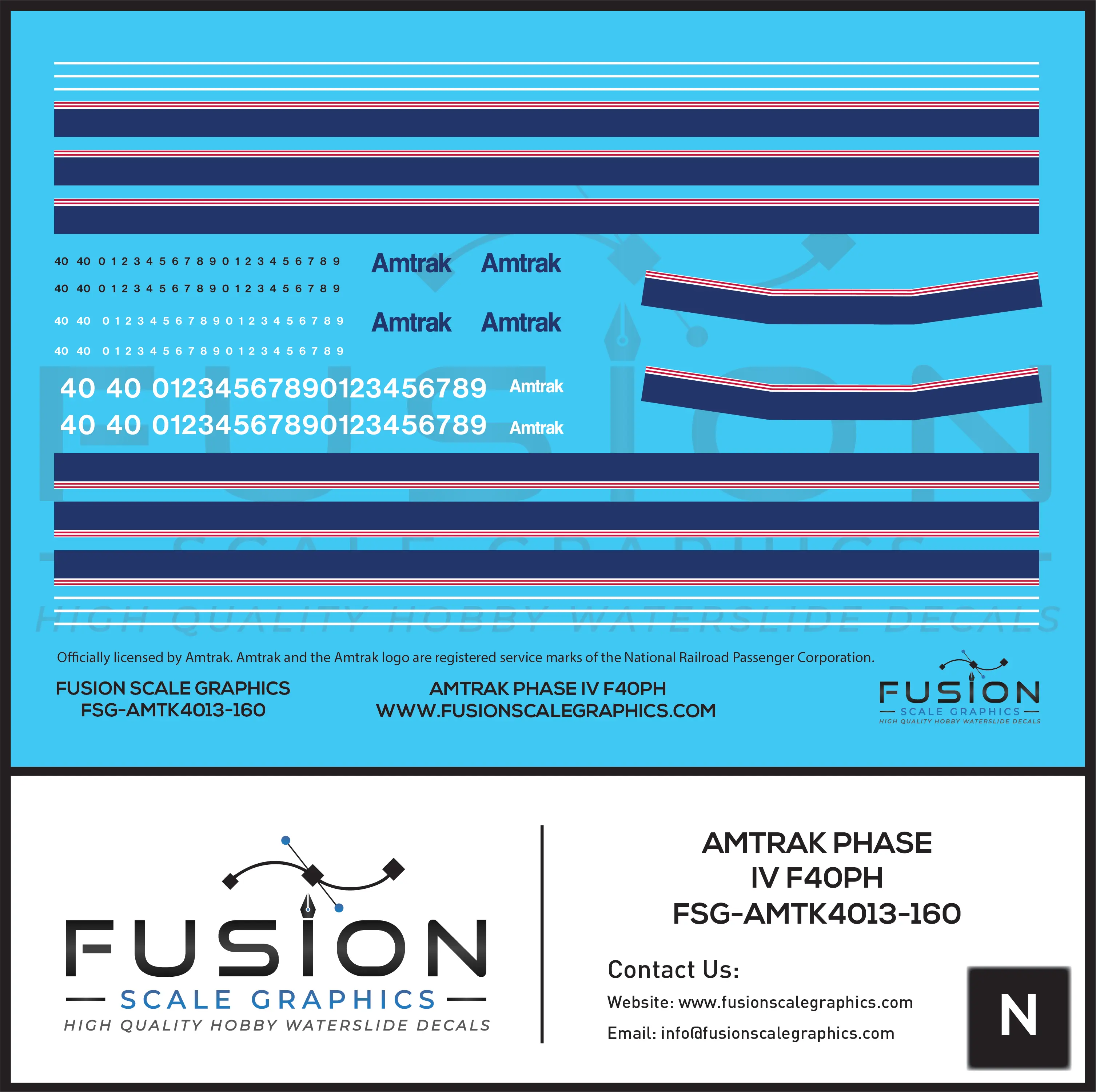 N Scale Amtrak Phase IV F40PH Locomotive Decal Set Fusion Scale Graphics