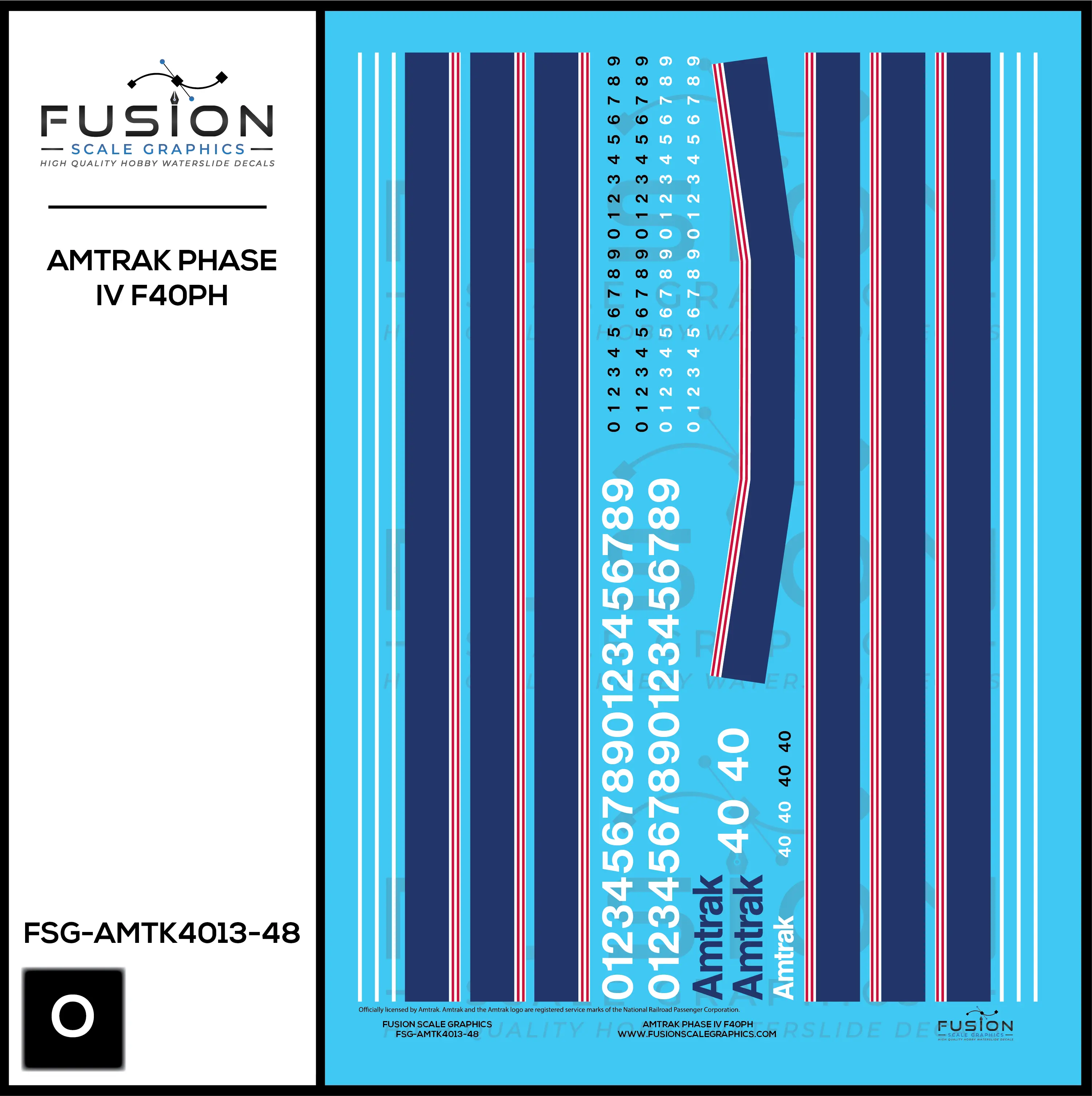 O Scale Amtrak Phase IV F40PH Locomotive Decal Set Fusion Scale Graphics