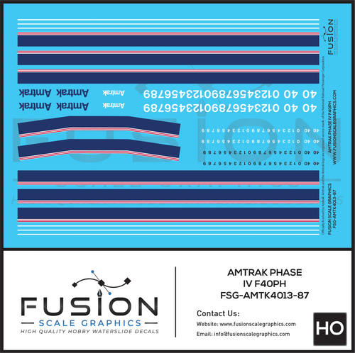 HO Scale Amtrak Phase IV F40PH Locomotive Decal Set Fusion Scale Graphics