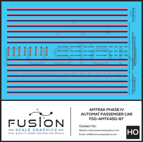 HO Scale Amtrak Phase IV AutoMat Car Decal Set Fusion Scale Graphics