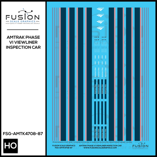 HO Scale Amtrak Phase VI Viewliner Inspection Car Decal Set Fusion Scale Graphics