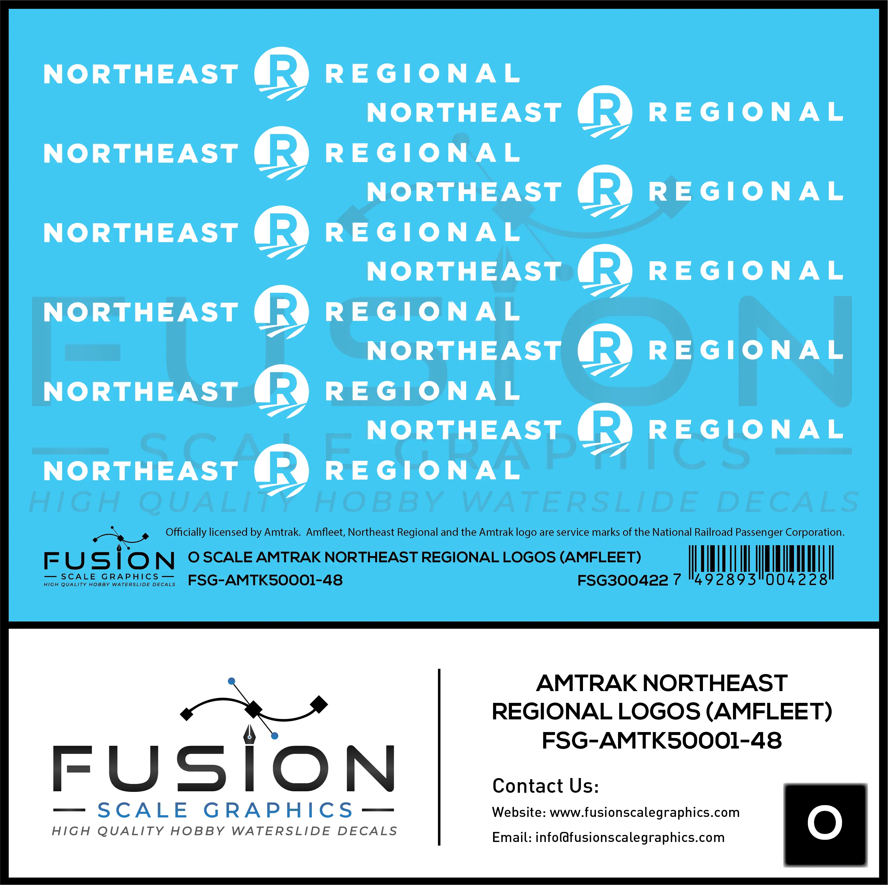 O Scale Amtrak Northeast Regional Amfleet Logos Decal Set Fusion Scale Graphics