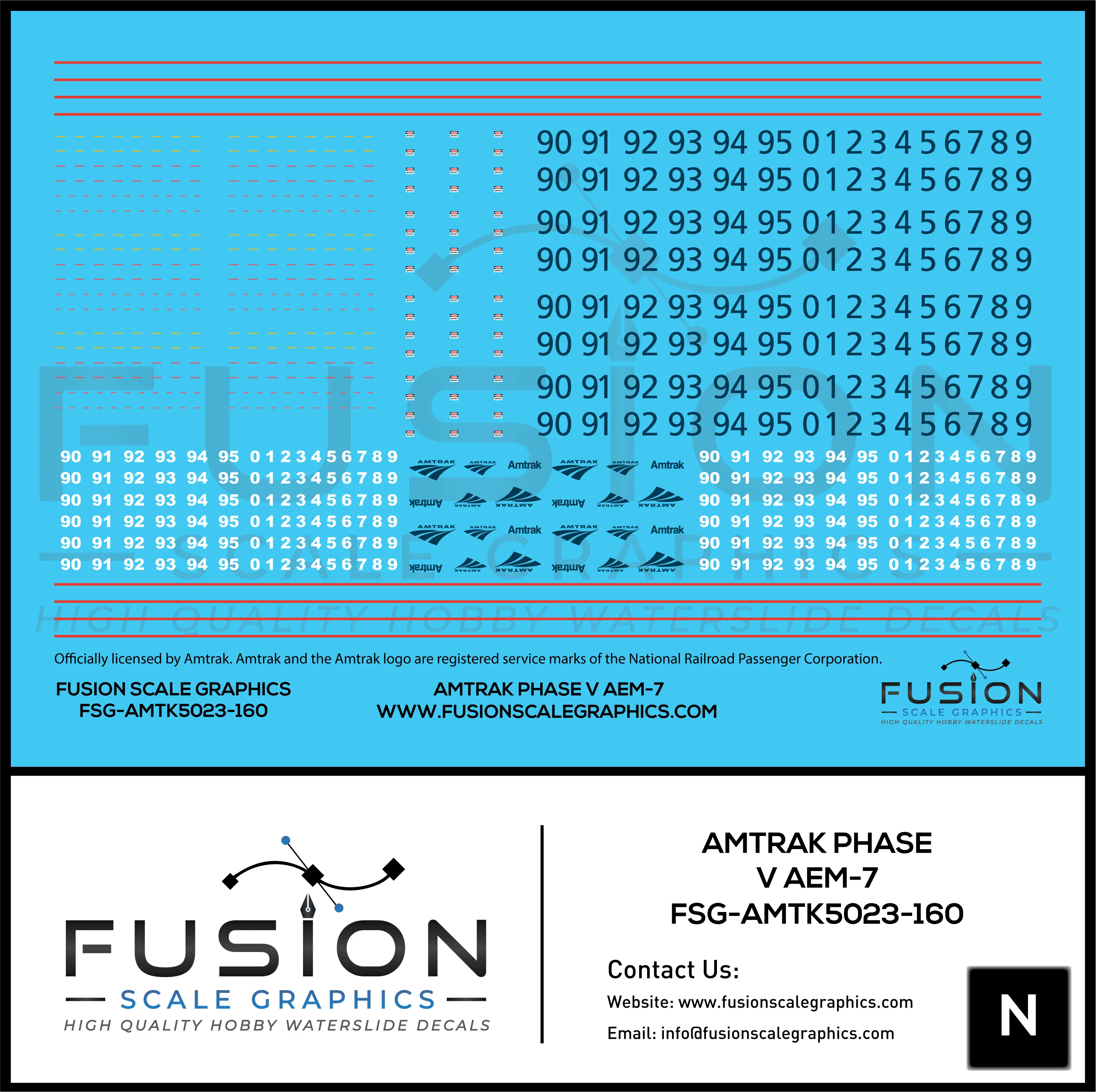 N Scale Amtrak Phase V AEM-7 Locomotive Decal Set Fusion Scale Graphics