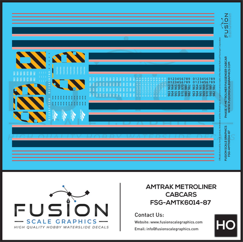 HO Scale Amtrak Phase VI Metroliner Passenger Cabcar Decal Set Fusion Scale Graphics