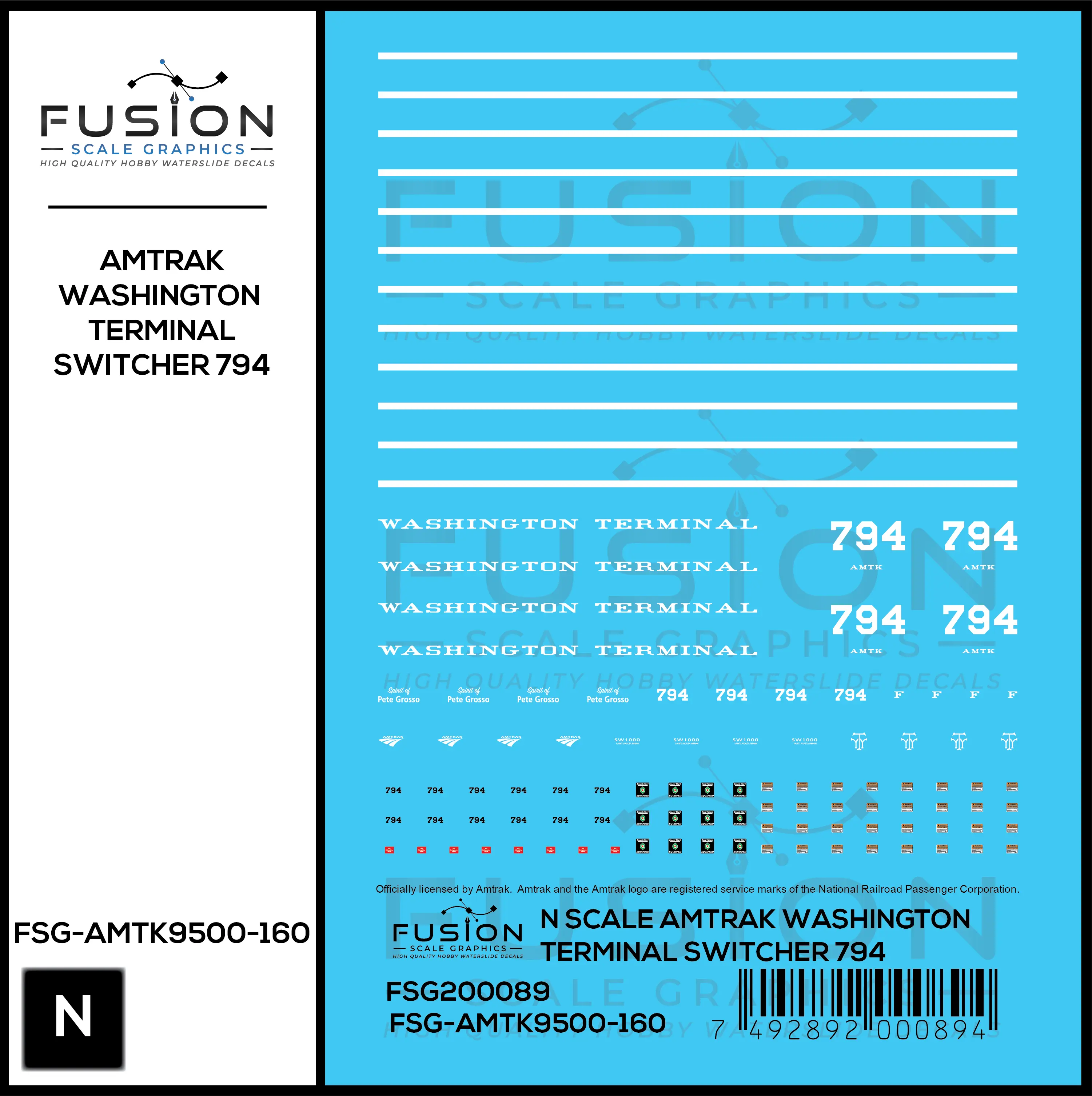 N Scale Amtrak Washington Terminal 794 SW1000 Decal Set Fusion Scale Graphics
