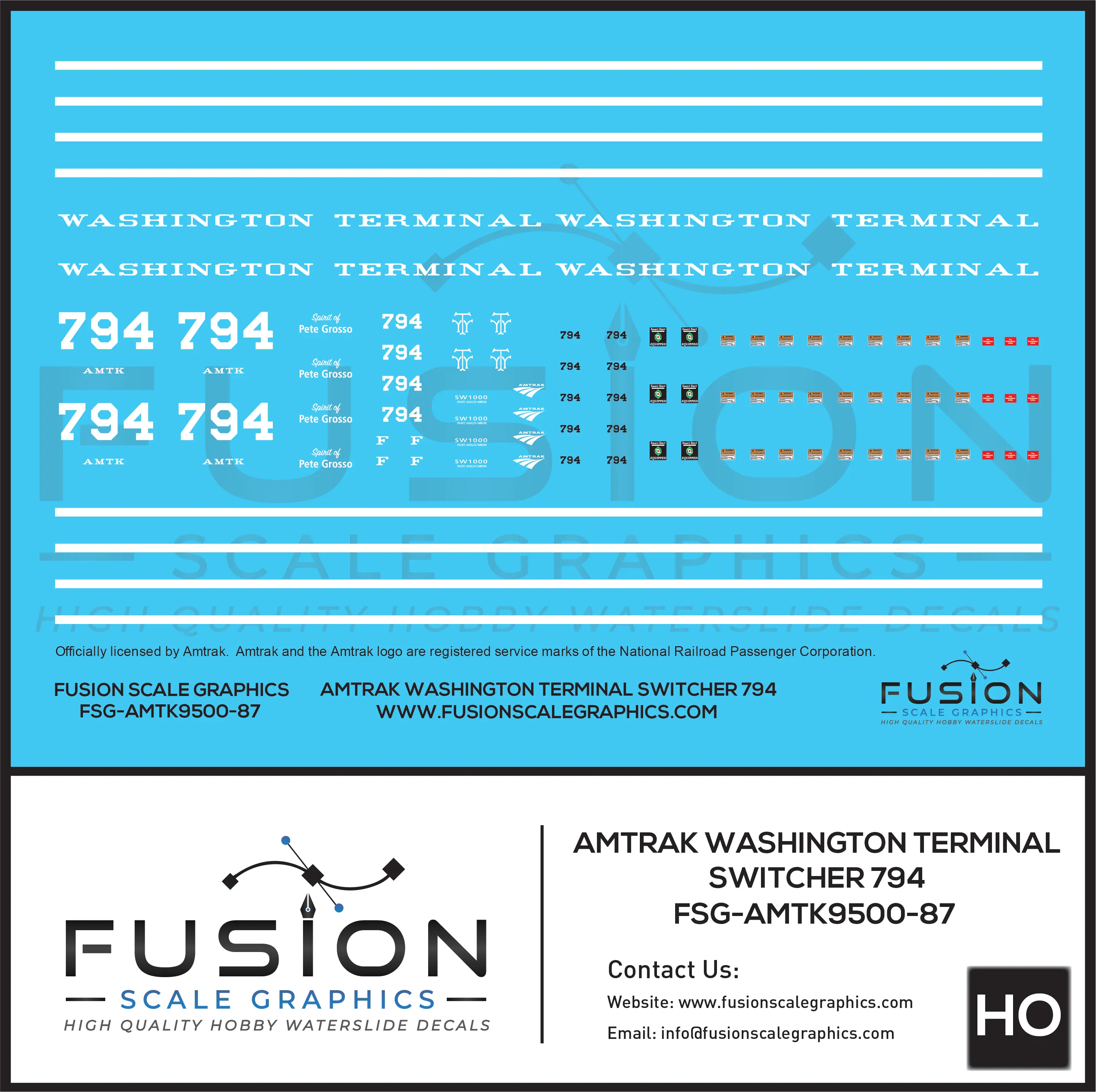 HO Scale Amtrak Washington Terminal 794 SW1000 Decal Set Fusion Scale Graphics