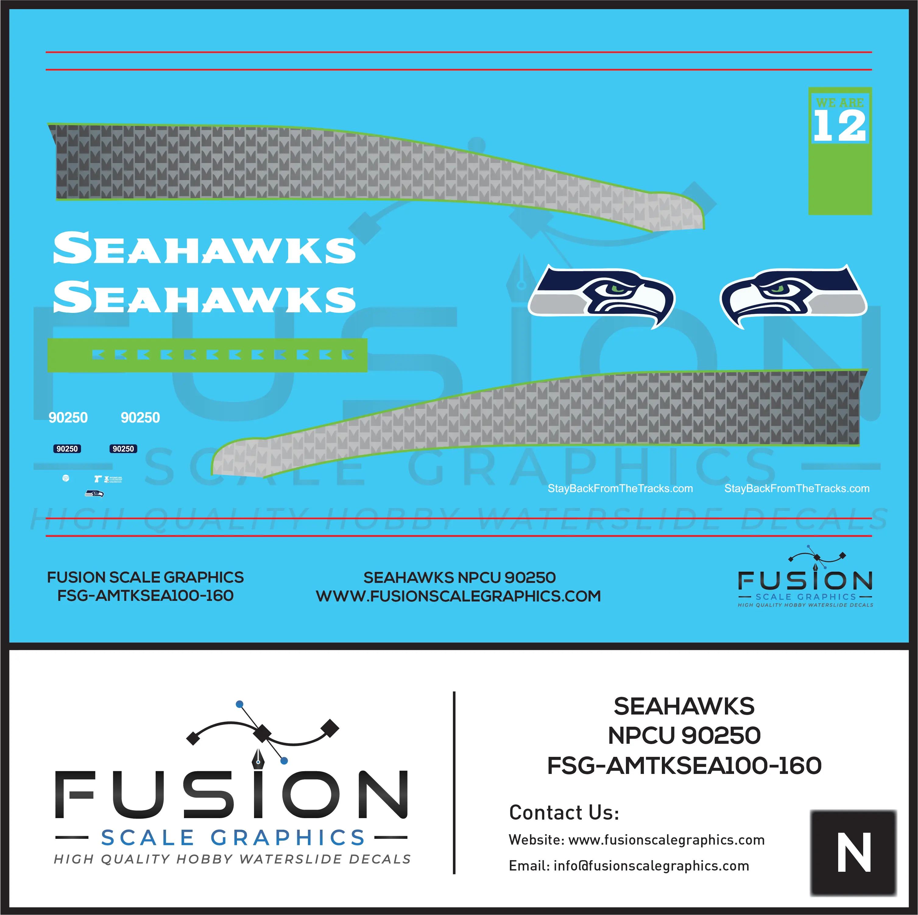 N Scale Seahawks 90250 NPCU Cabbage Car Wrap Decal Set Fusion Scale Graphics