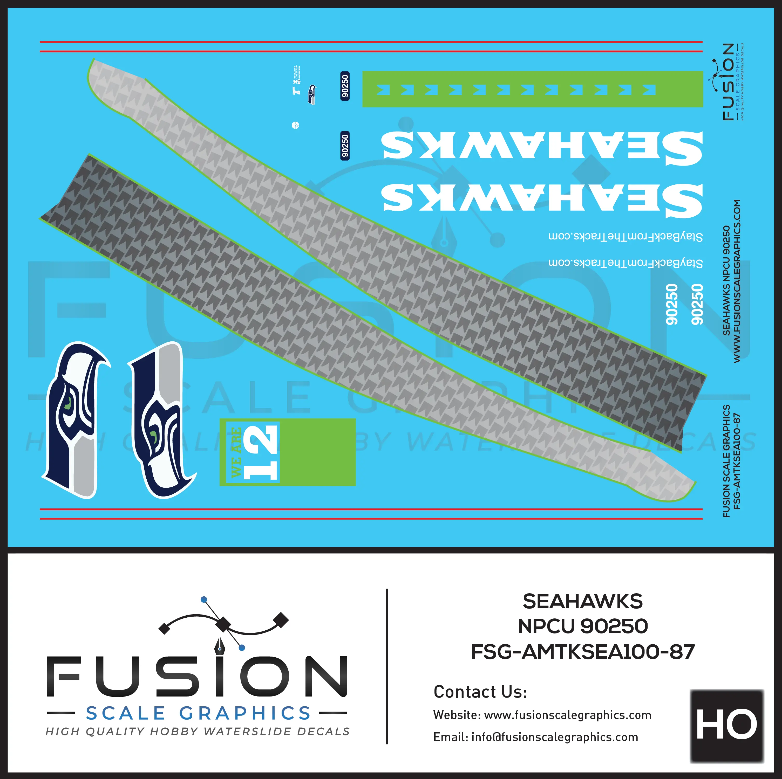 HO Scale Seahawks 90250 NPCU Cabbage Car Wrap Decal Set Fusion Scale Graphics