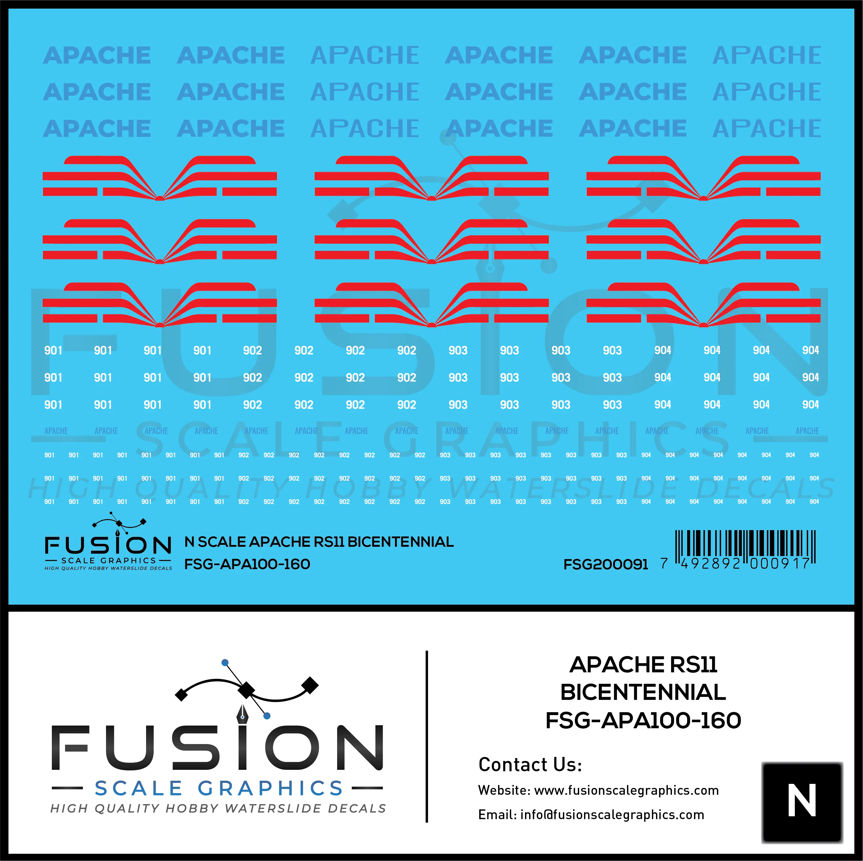 N Scale Apache Bicentennial RS11 Locomotive Decal Set Fusion Scale Graphics