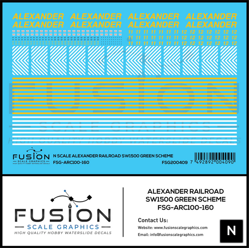 N Scale Alexander Railroad SW1500 Green Scheme Locomotive Decal Set Fusion Scale Graphics