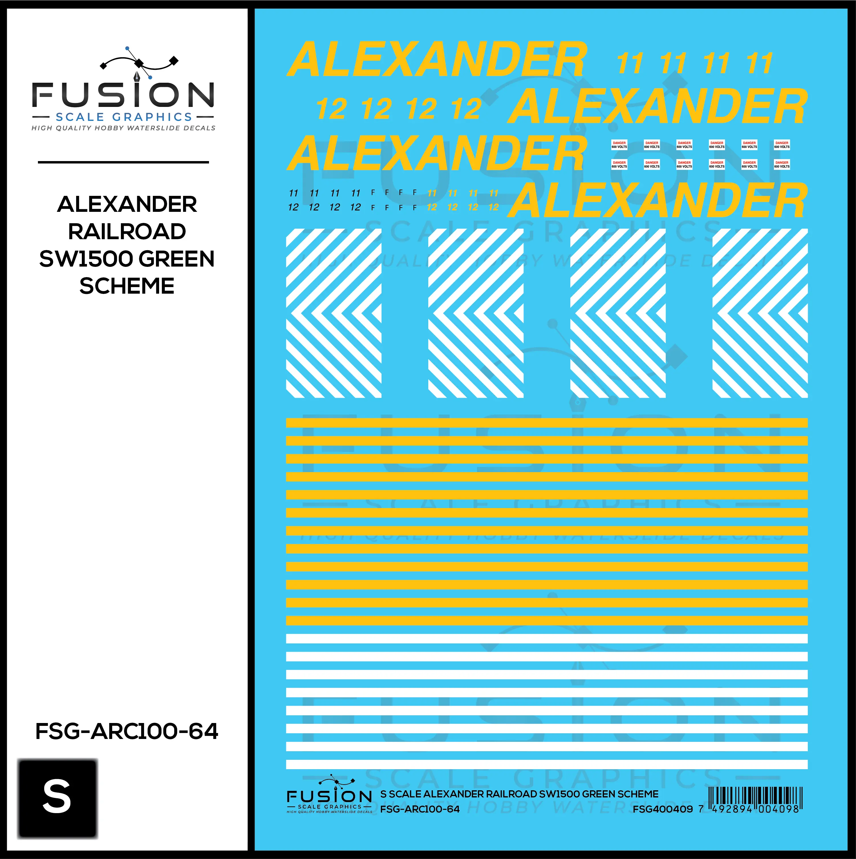 S Scale Alexander Railroad SW1500 Green Scheme Locomotive Decal Set Fusion Scale Graphics