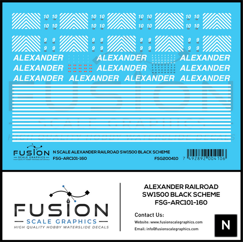 N Scale Alexander Railroad SW1500 Black Scheme Locomotive Decal Set Fusion Scale Graphics