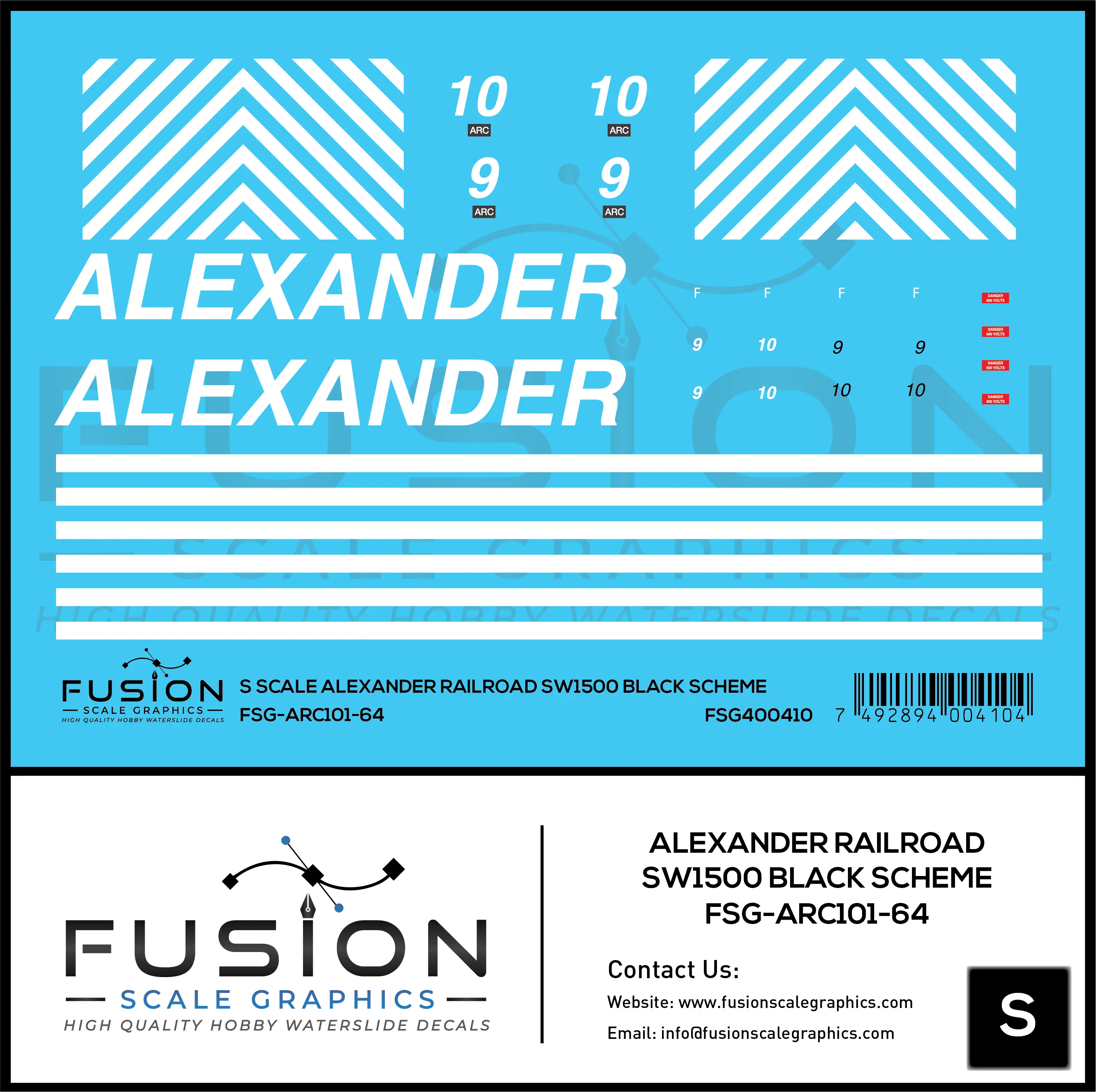S Scale Alexander Railroad SW1500 Black Scheme Locomotive Decal Set Fusion Scale Graphics