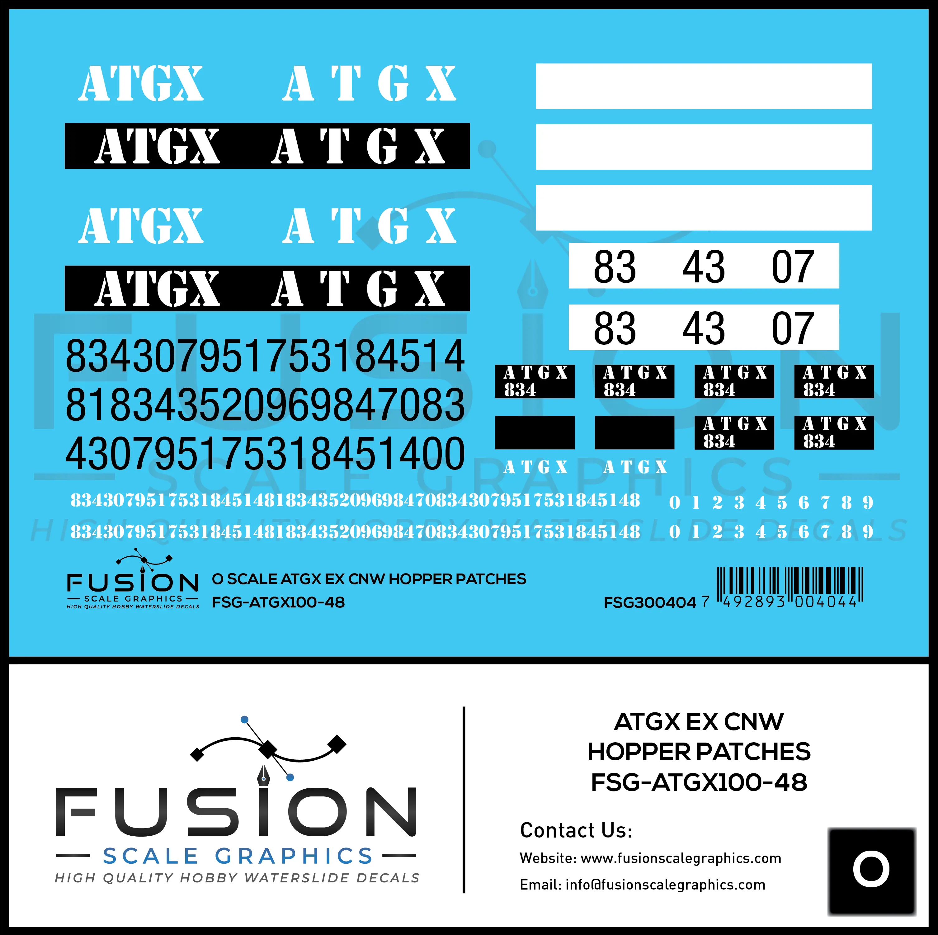 O Scale ATGX Ex CNW Hopper Patches Decal Set Fusion Scale Graphics
