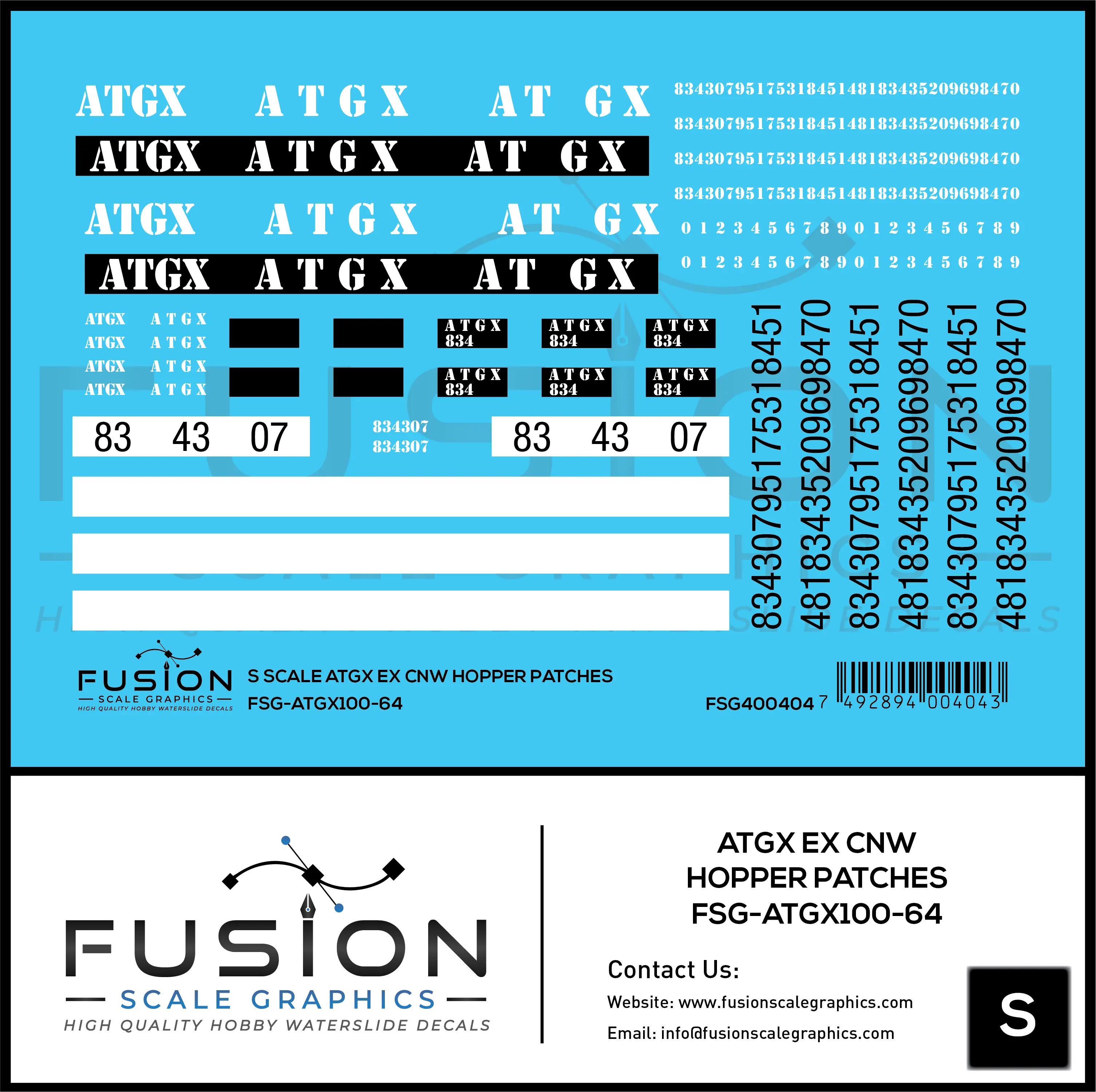 S Scale ATGX Ex CNW Hopper Patches Decal Set Fusion Scale Graphics