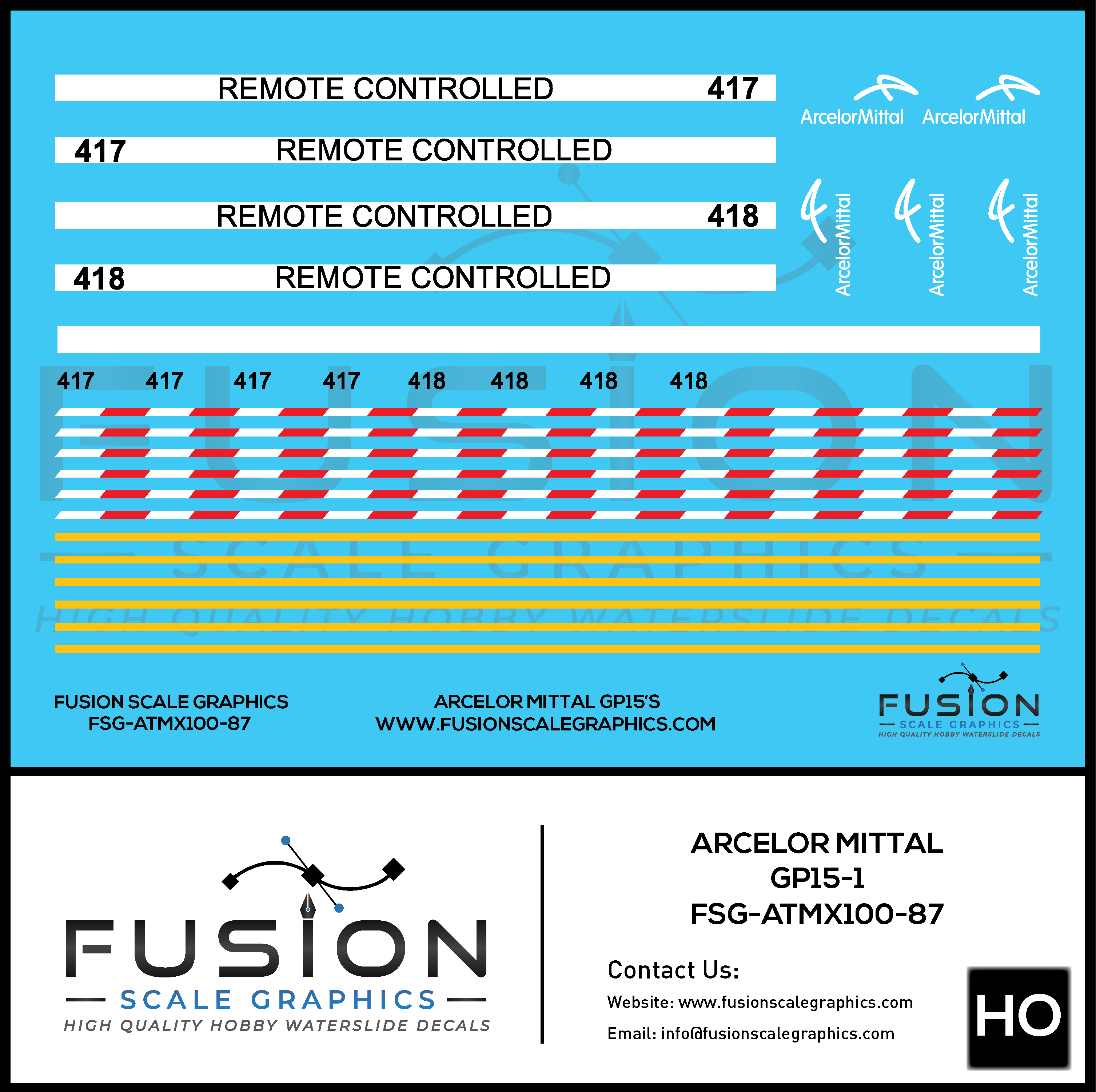HO Scale Arcelor Mittal EMD GP15-1 Locomotives Decal Set Fusion Scale Graphics