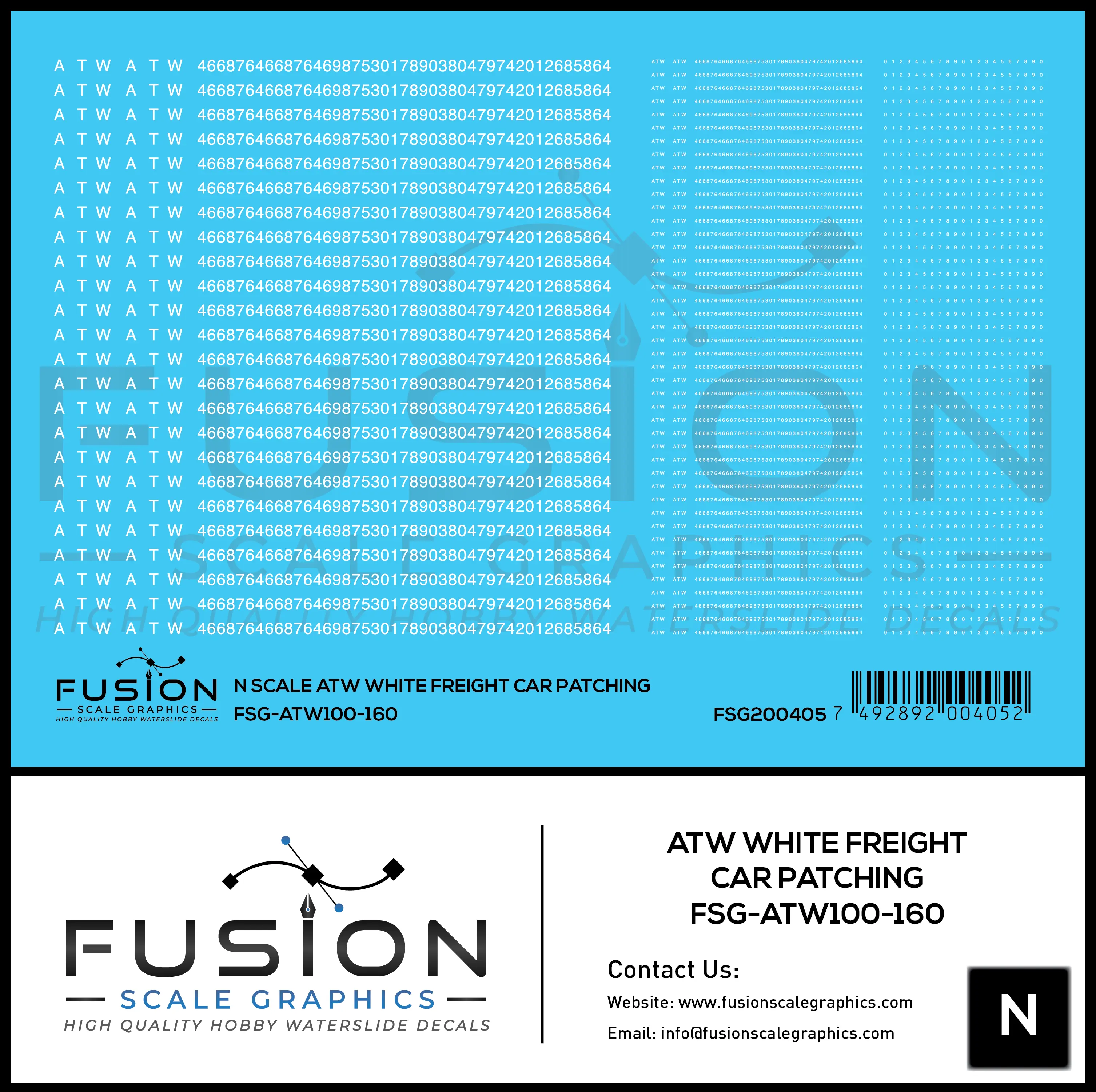 N Scale ATW White Freight Car Patching Decal Set Fusion Scale Graphics