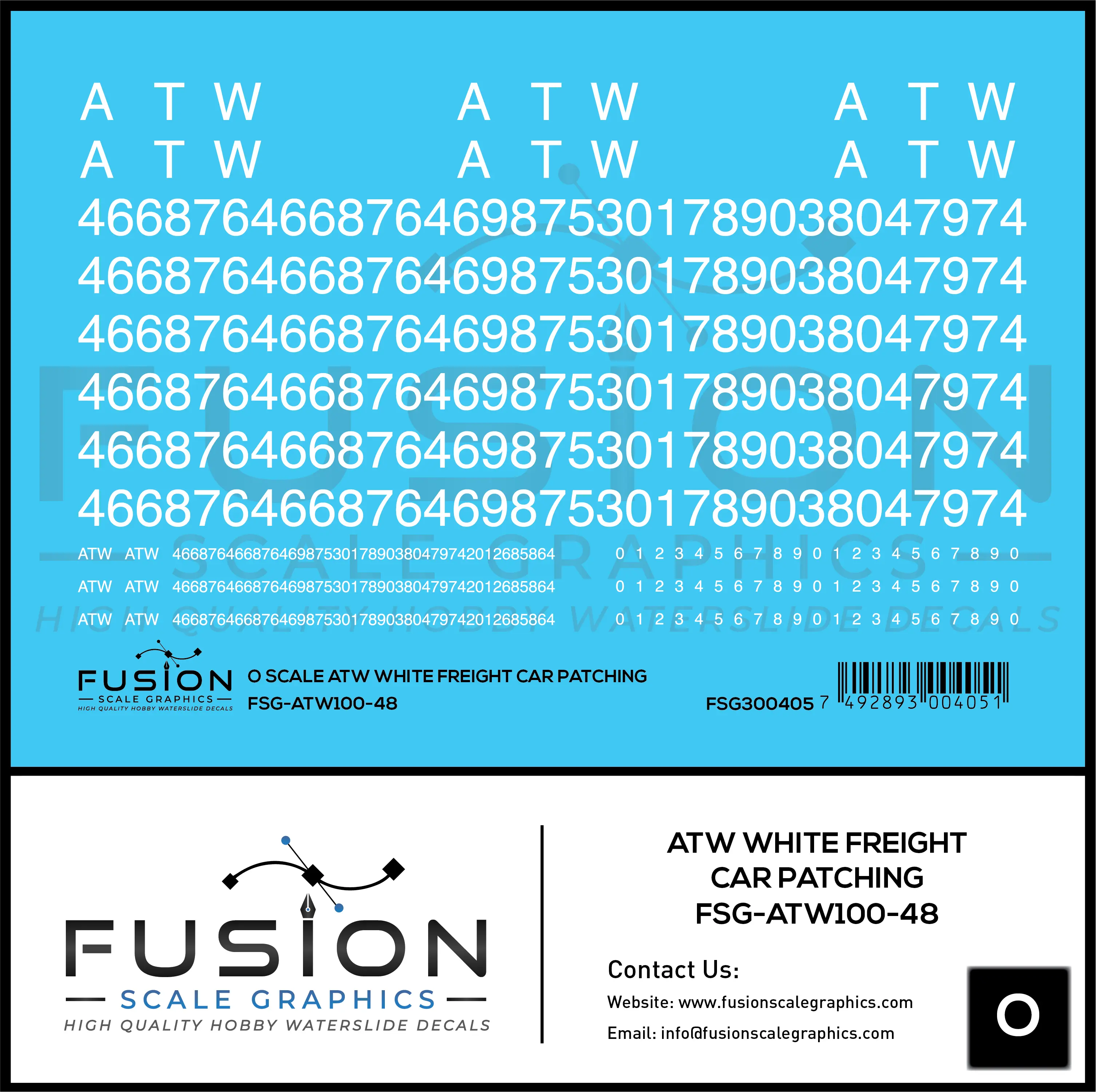 O Scale ATW White Freight Car Patching Decal Set Fusion Scale Graphics