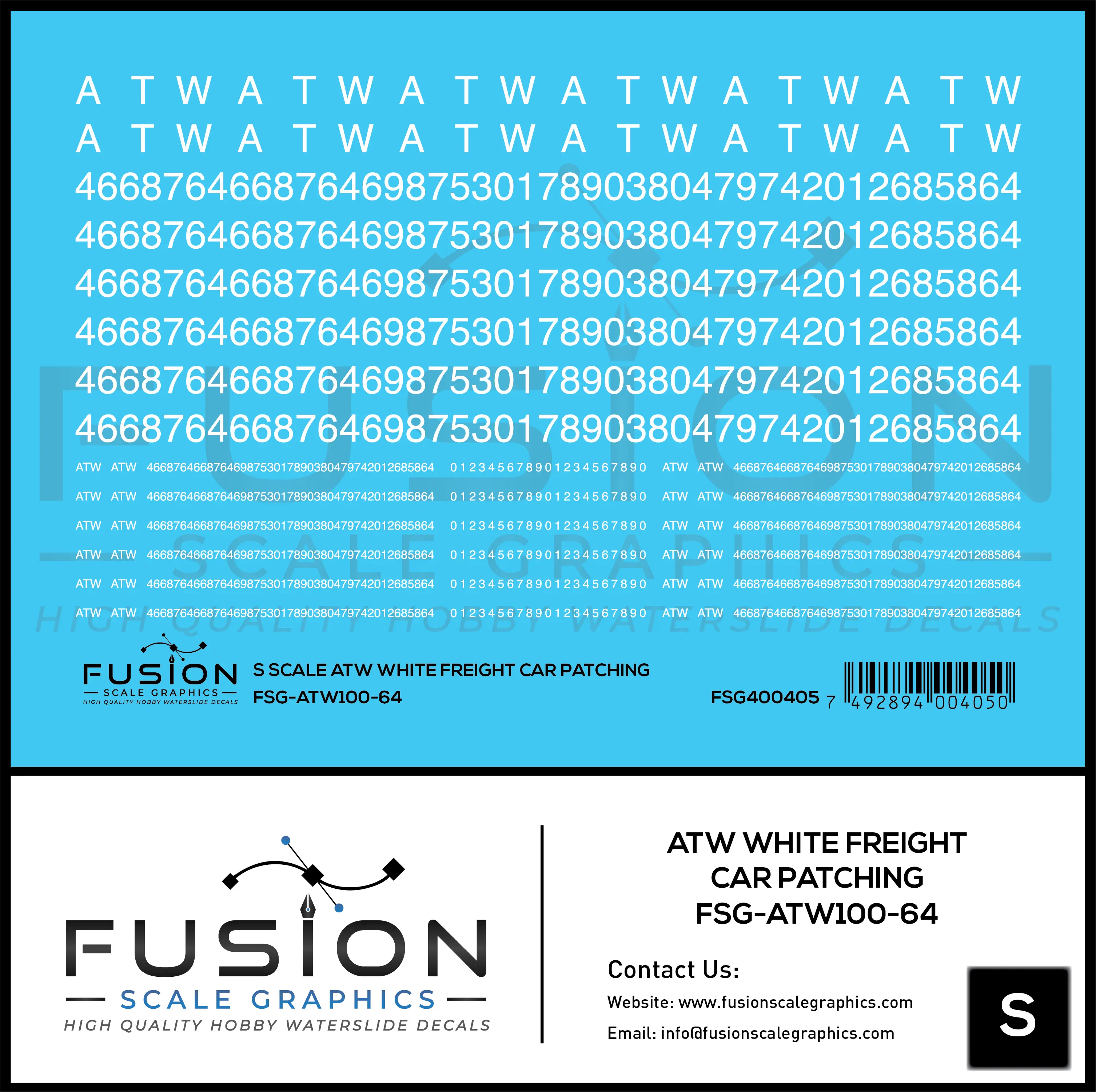 S Scale ATW White Freight Car Patching Decal Set Fusion Scale Graphics
