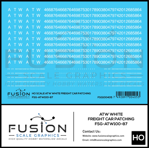HO Scale ATW White Freight Car Patching Decal Set Fusion Scale Graphics