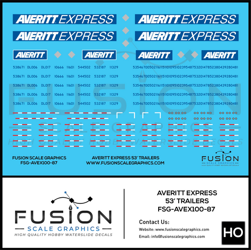 HO Scale Averitt Express 53' Semi Trailers Decal Set Fusion Scale Graphics