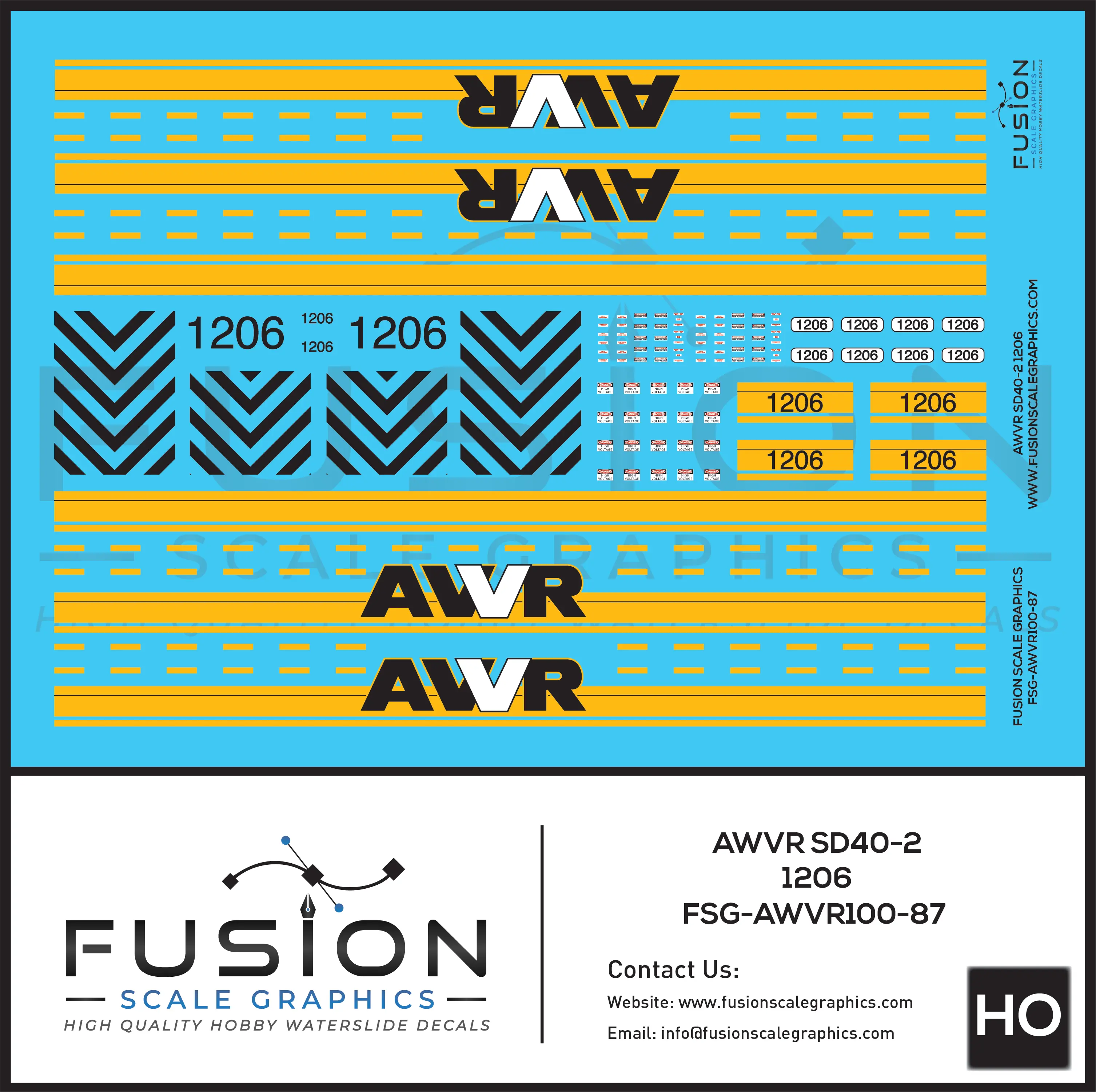 HO Scale AWVR SD40-2 1206 Locomoitve Decal Set Fusion Scale Graphics