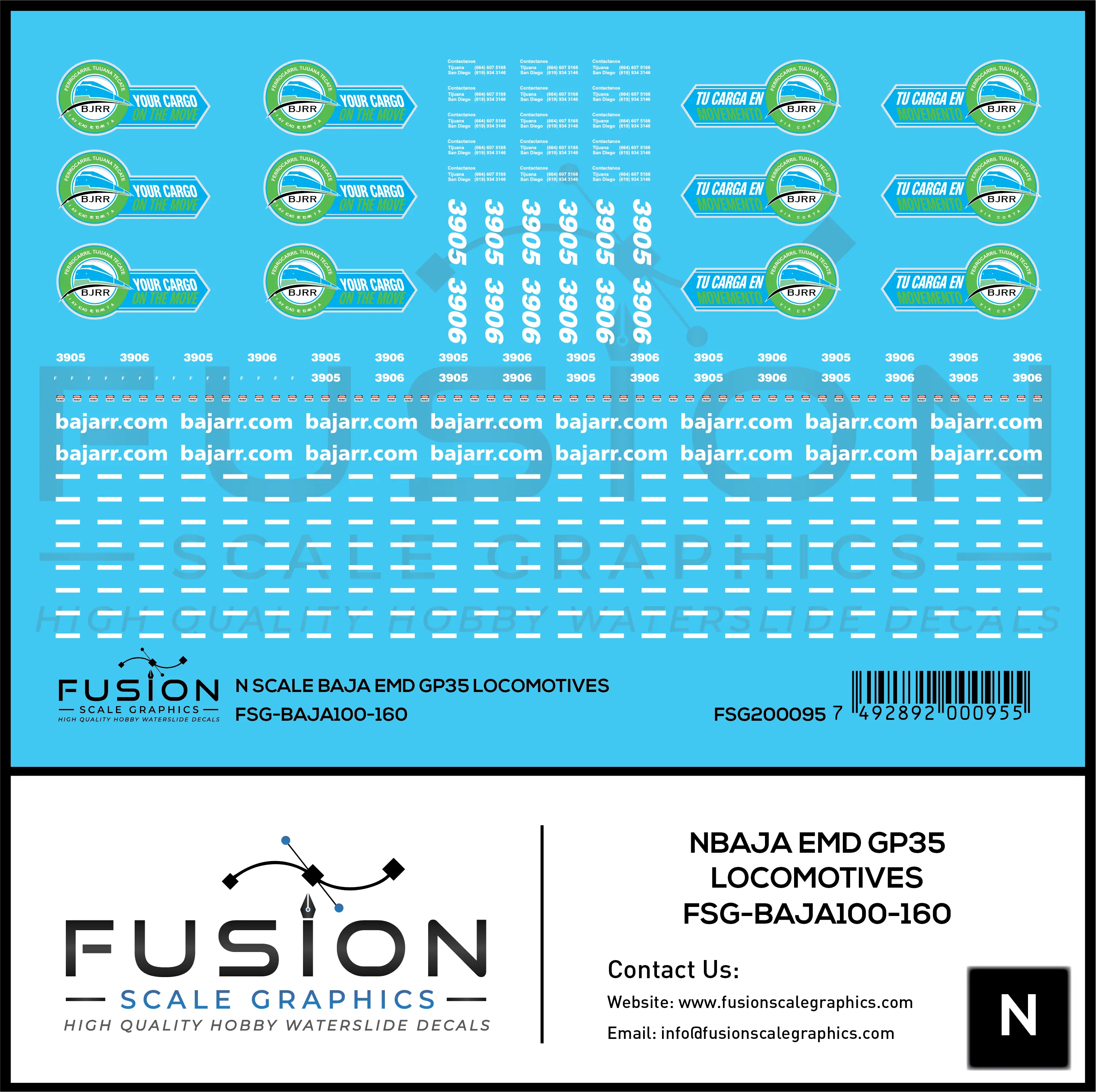 N Scale BAJA GP35 Locomotives Decal Set Fusion Scale Graphics
