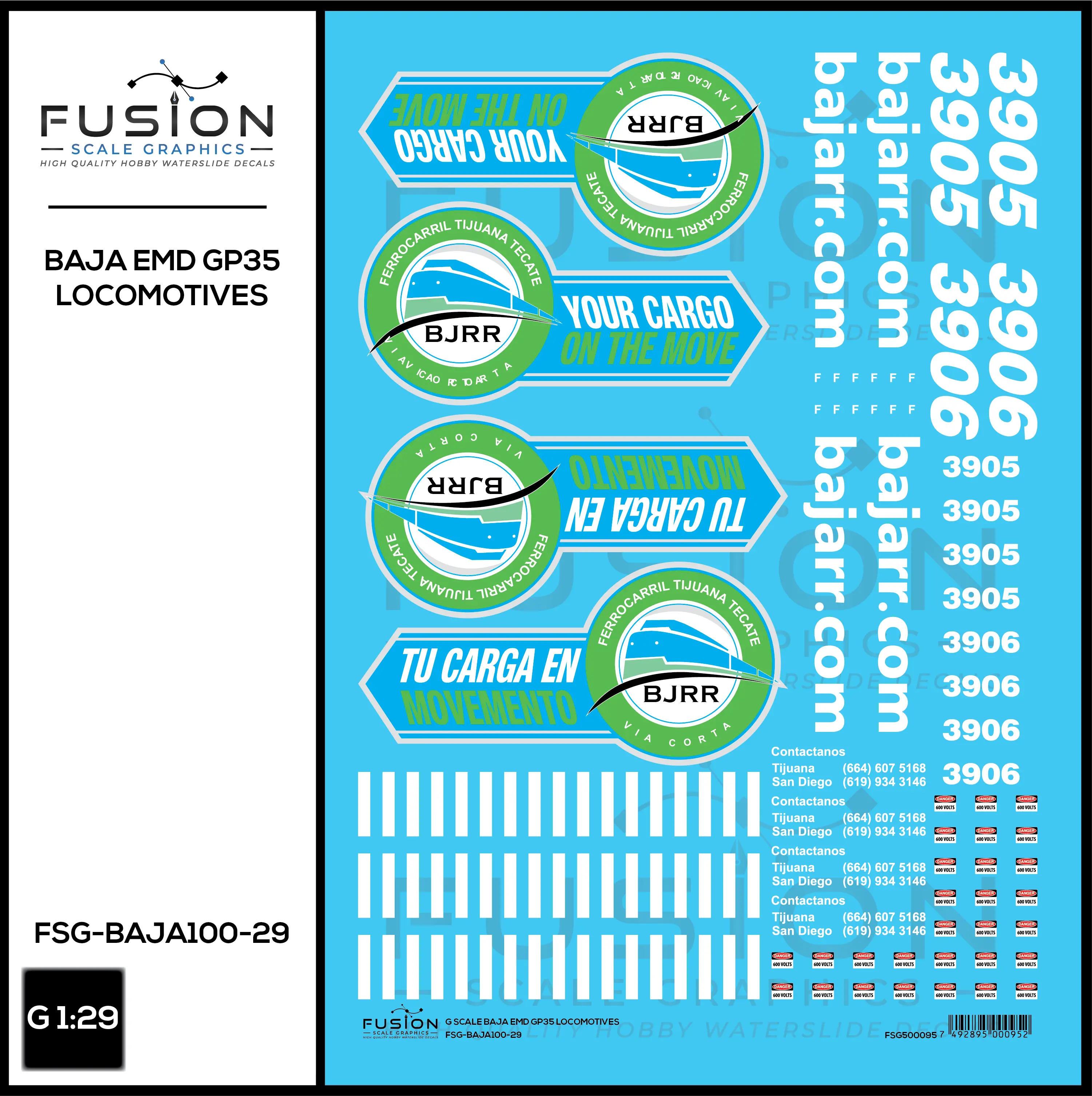 G 1:29 Scale BAJA GP35 Locomotives Decal Set Fusion Scale Graphics