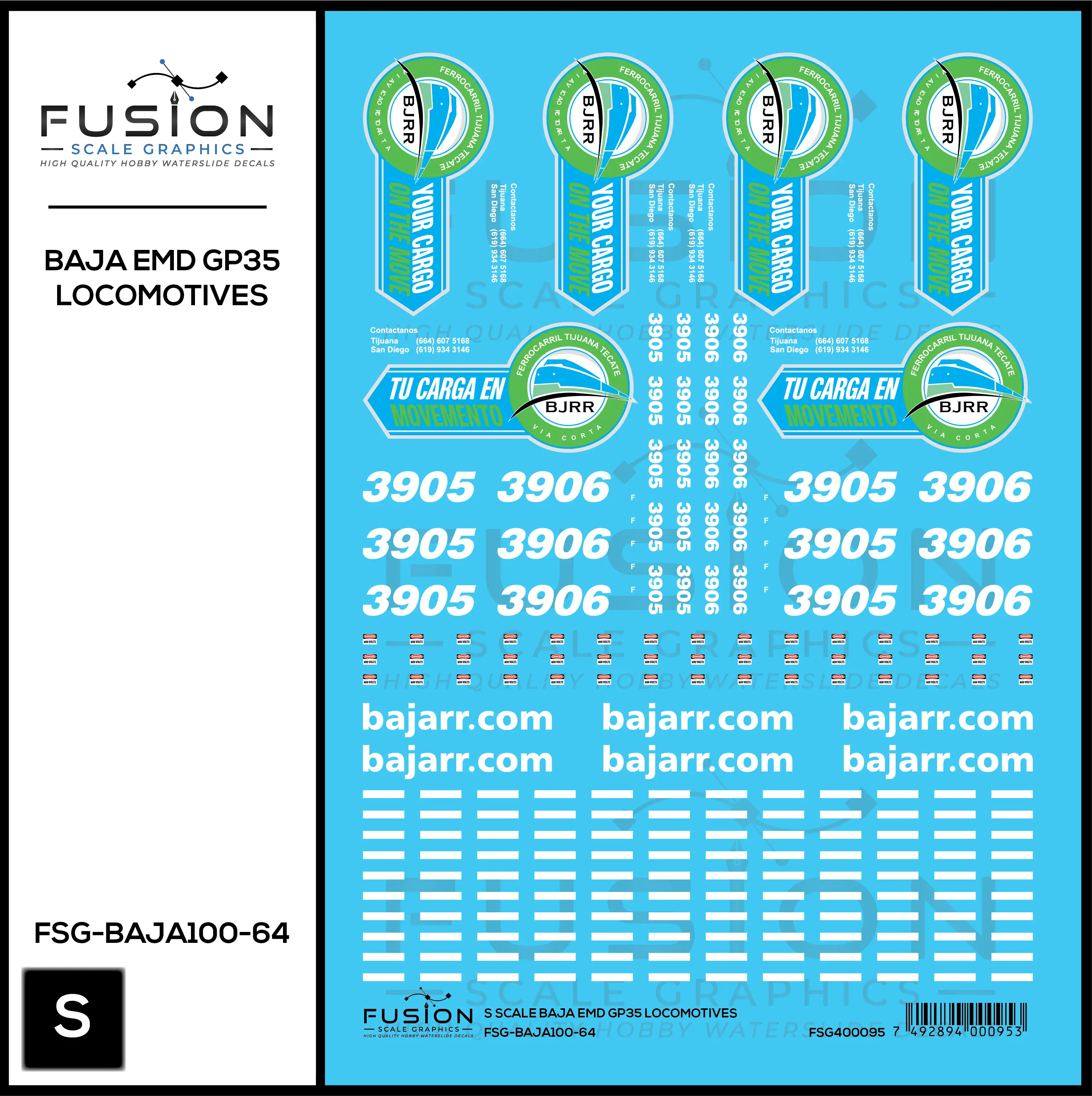S Scale BAJA GP35 Locomotives Decal Set Fusion Scale Graphics