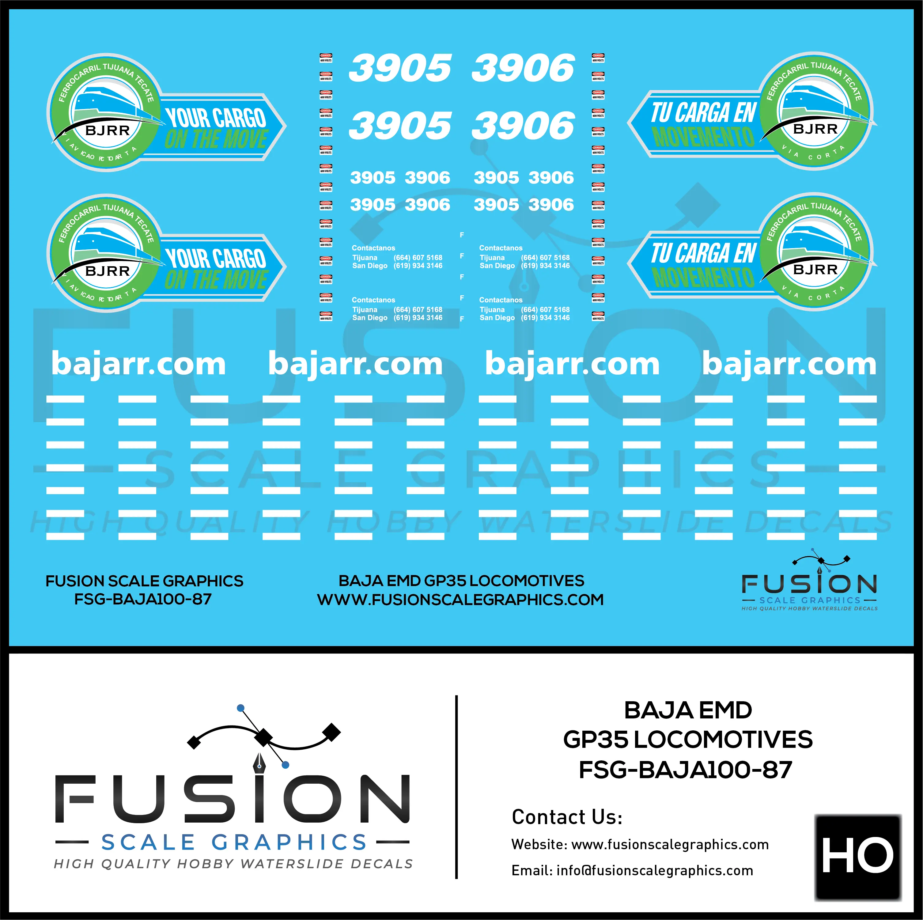 HO Scale BAJA GP35 Locomotives Decal Set Fusion Scale Graphics