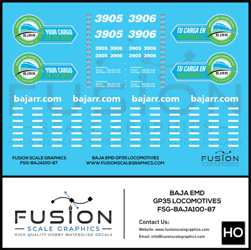 HO Scale BAJA GP35 Locomotives Decal Set Fusion Scale Graphics