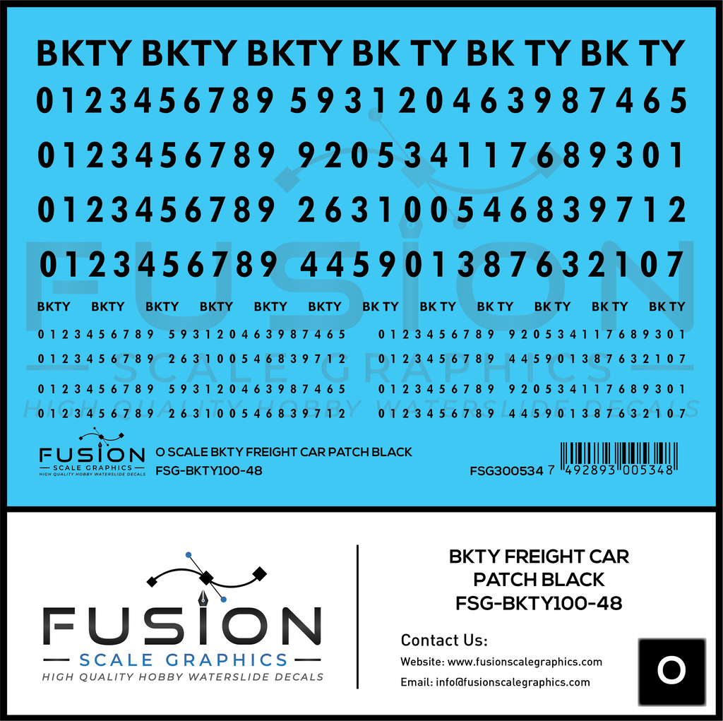 O Scale BKTY Black Freight Car Patches Decal Set