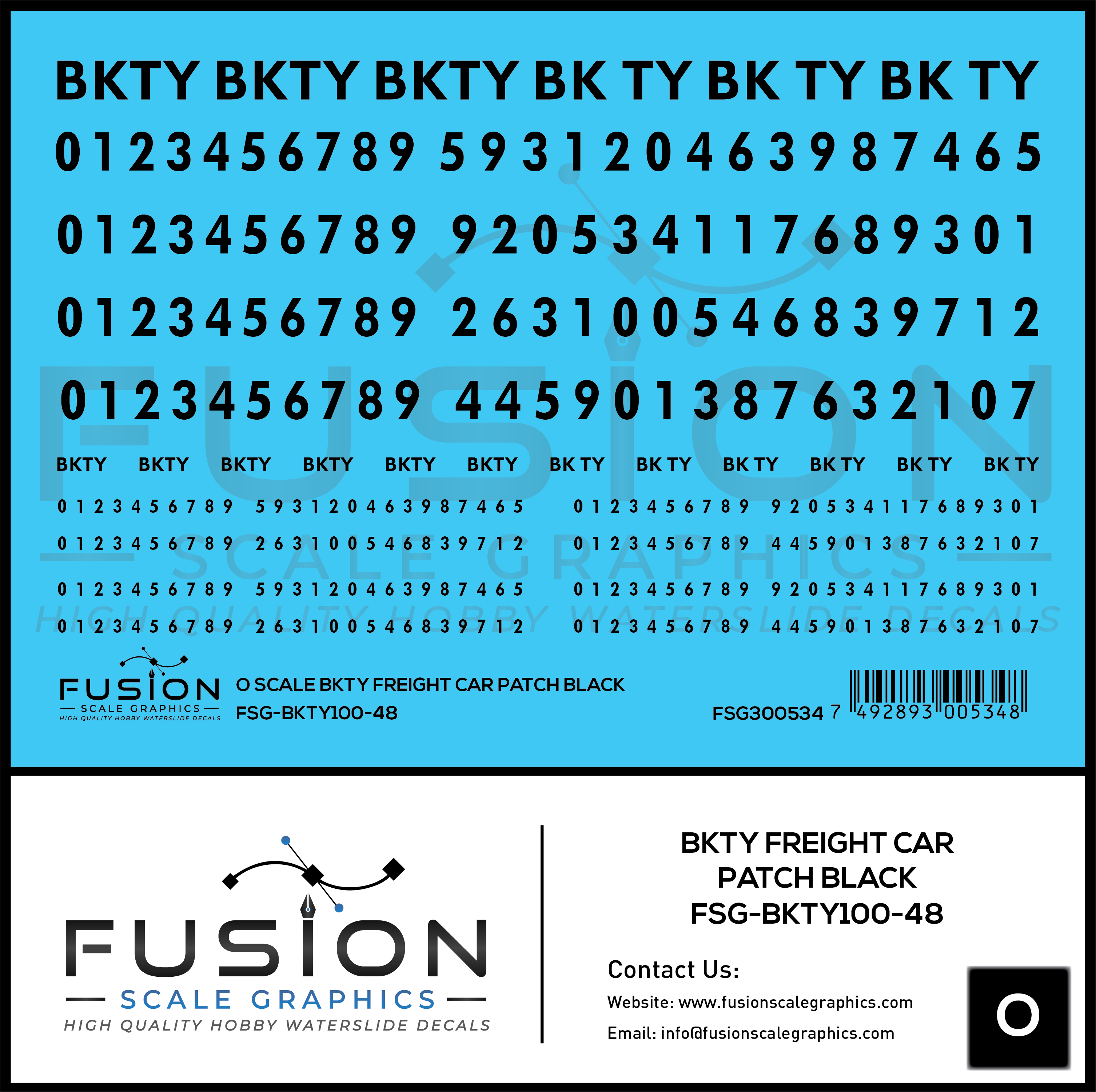 O Scale BKTY Black Freight Car Patches Decal Set