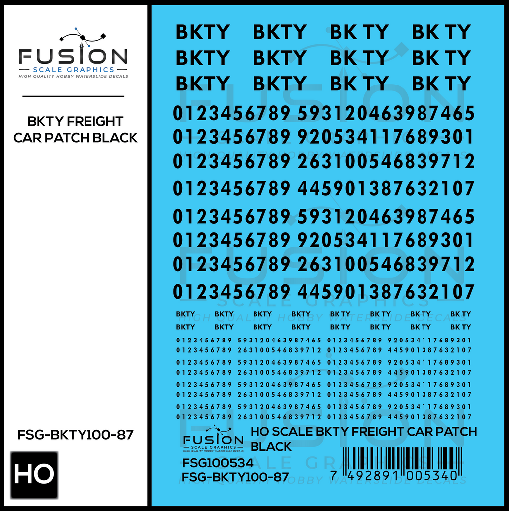 HO Scale BKTY Black Freight Car Patches Decal Set
