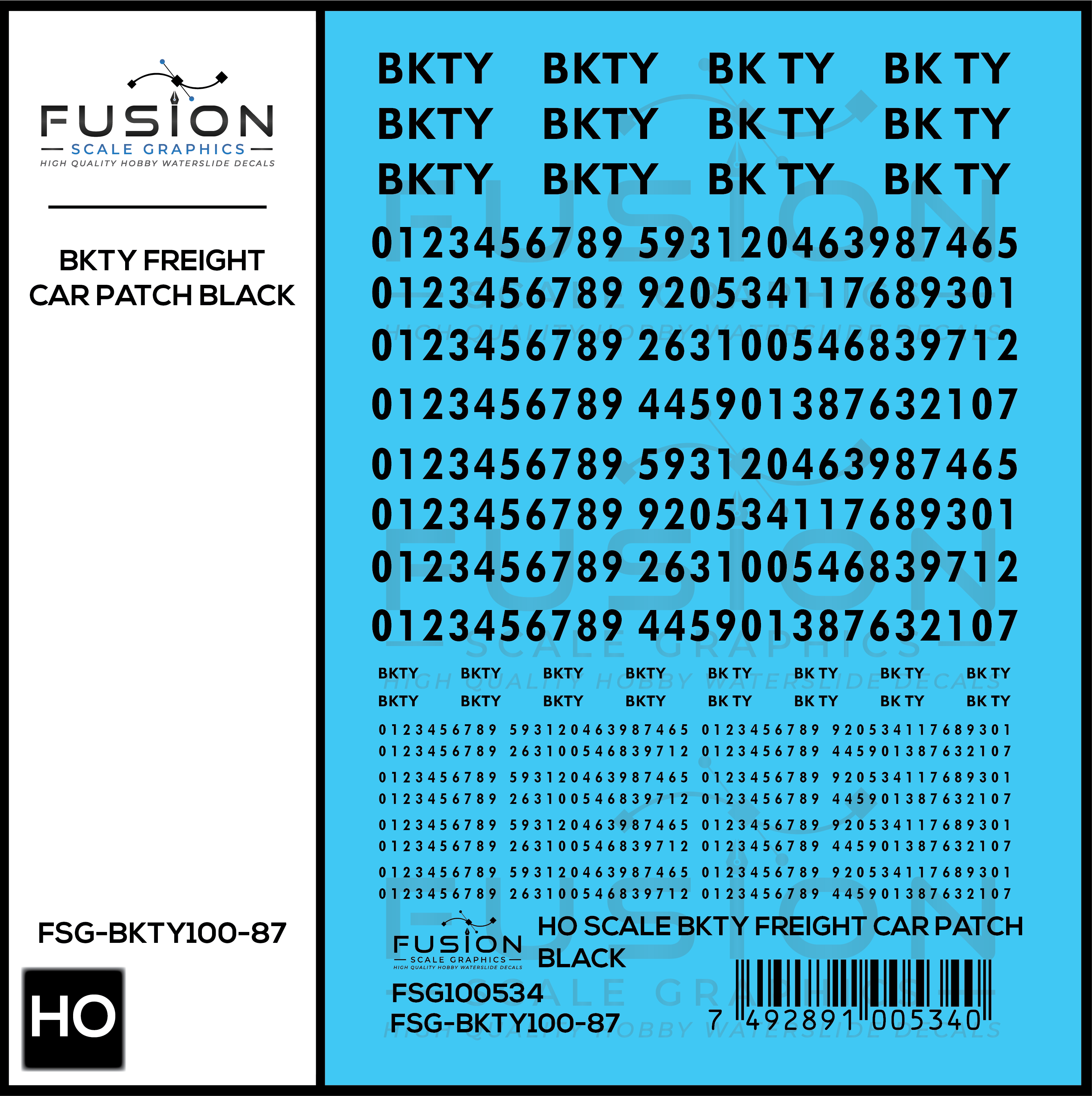 HO Scale BKTY Black Freight Car Patches Decal Set