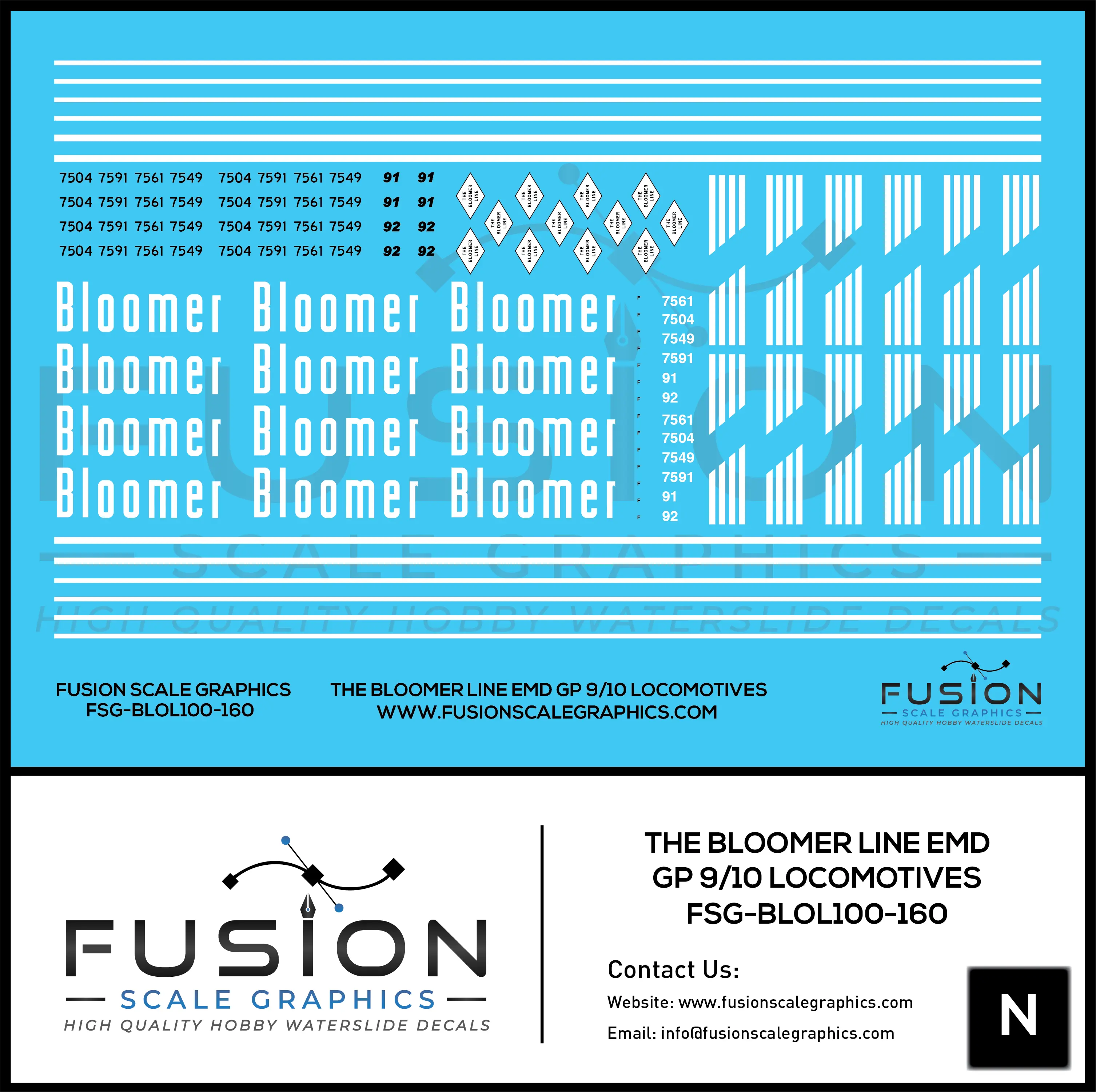 N Scale Bloomer Line EMD GP9 GP10 Locomotives Decal Set Fusion Scale Graphics