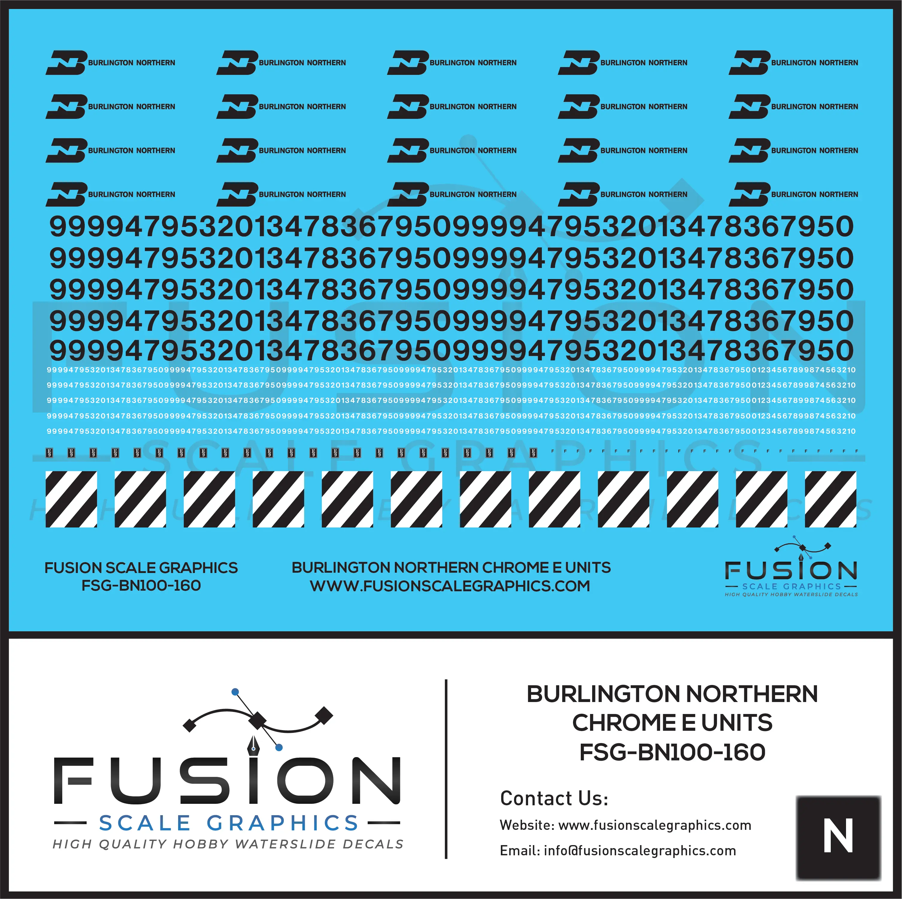 N Scale Burlington Northern Chrome E8 E9 Locomotive Decal Set Fusion Scale Graphics