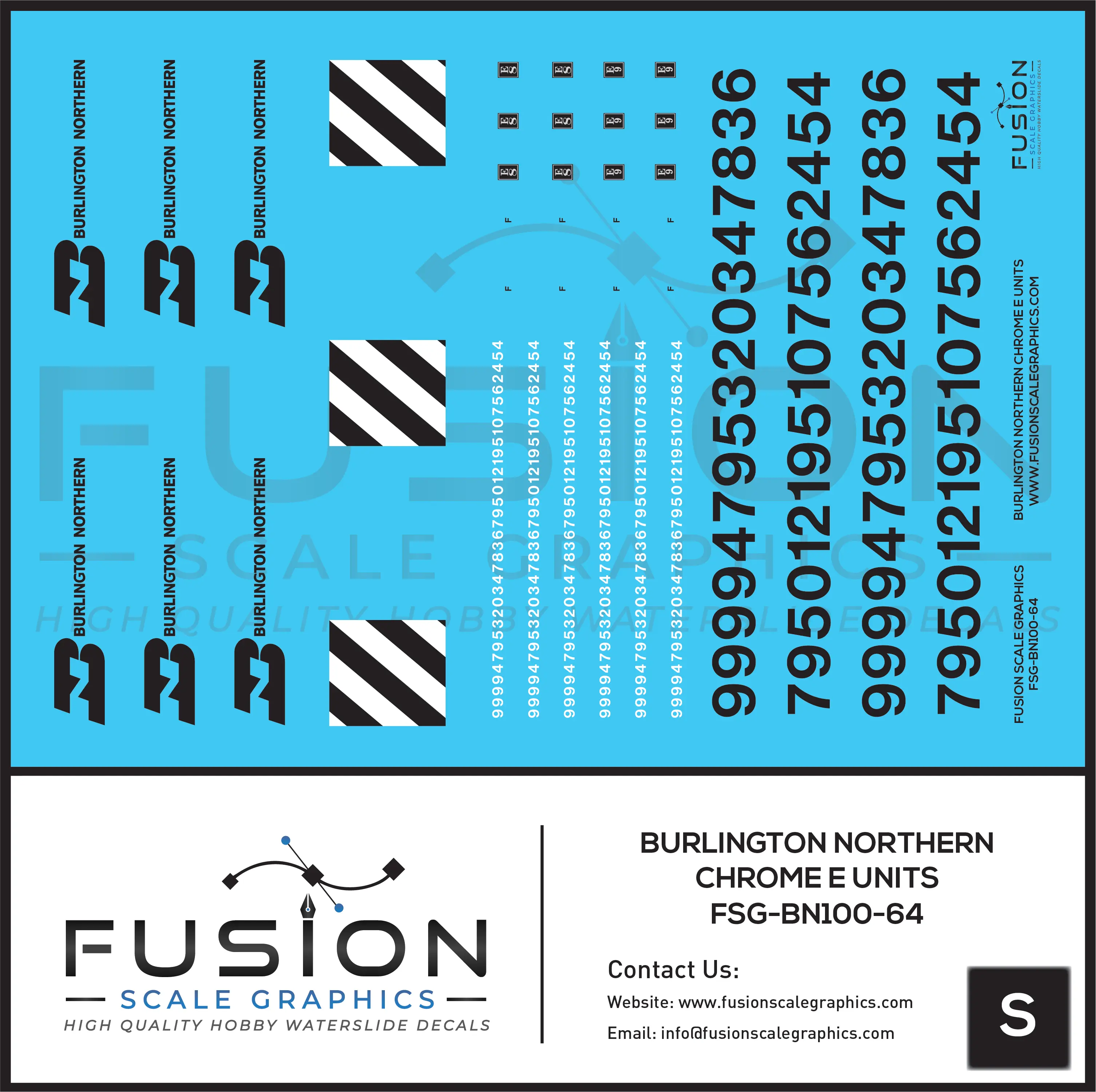 S Scale Burlington Northern Chrome E8 E9 Locomotive Decal Set Fusion Scale Graphics
