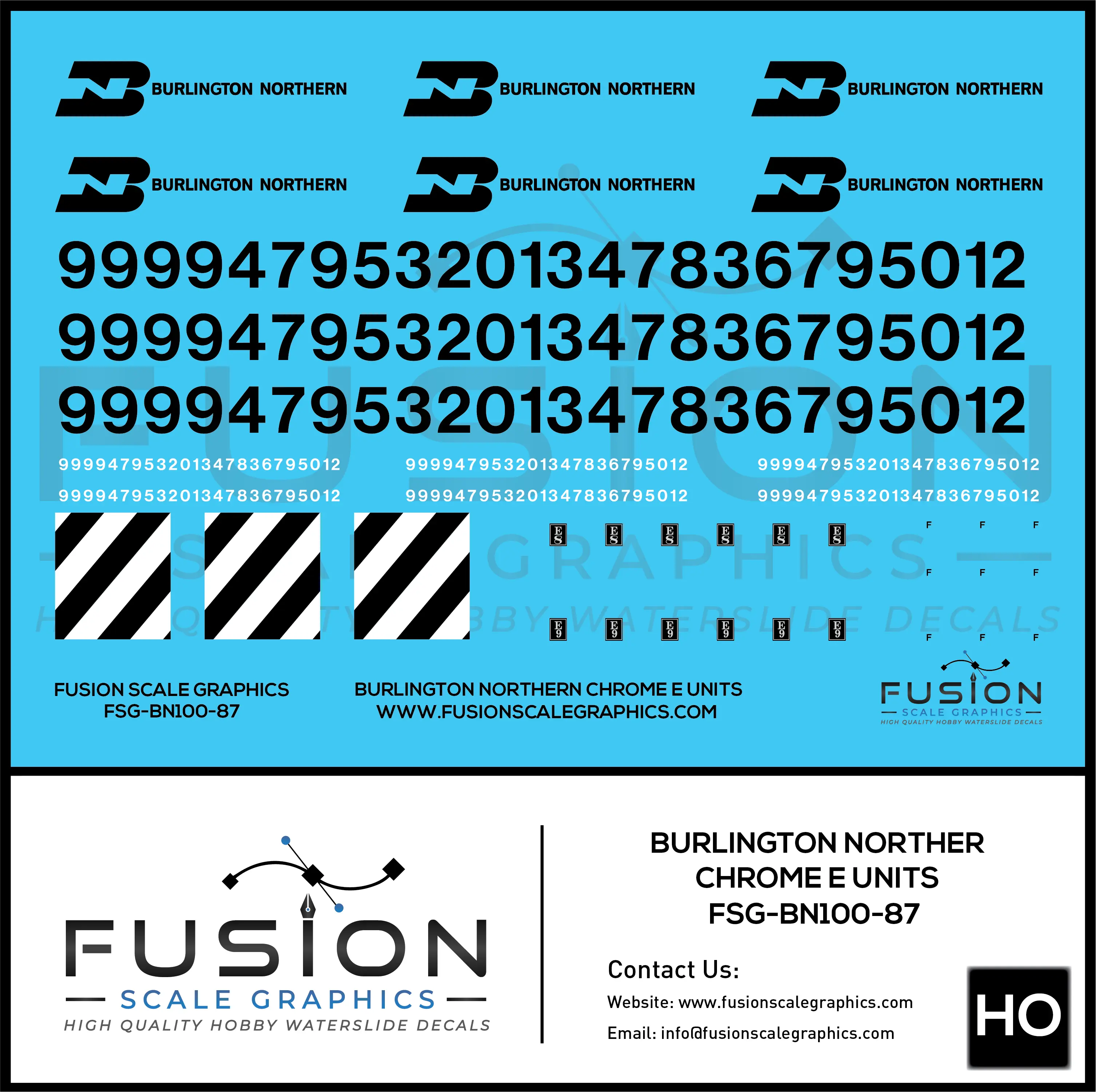 HO Scale Burlington Northern Chrome E8 E9 Locomotive Decal Set Fusion Scale Graphics
