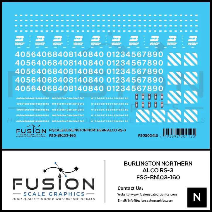 N Scale Burlington Northern Alco RS3 Locomotive Decal Set Fusion Scale Graphics