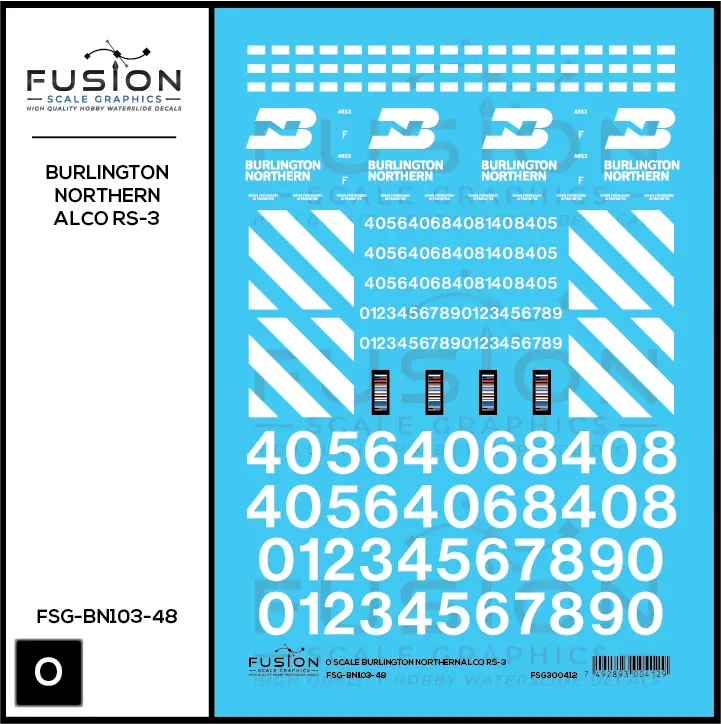 O Scale Burlington Northern Alco RS3 Locomotive Decal Set Fusion Scale Graphics
