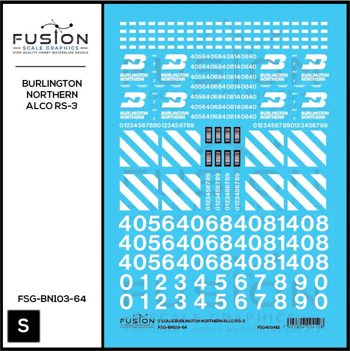 S Scale Burlington Northern Alco RS3 Locomotive Decal Set Fusion Scale Graphics