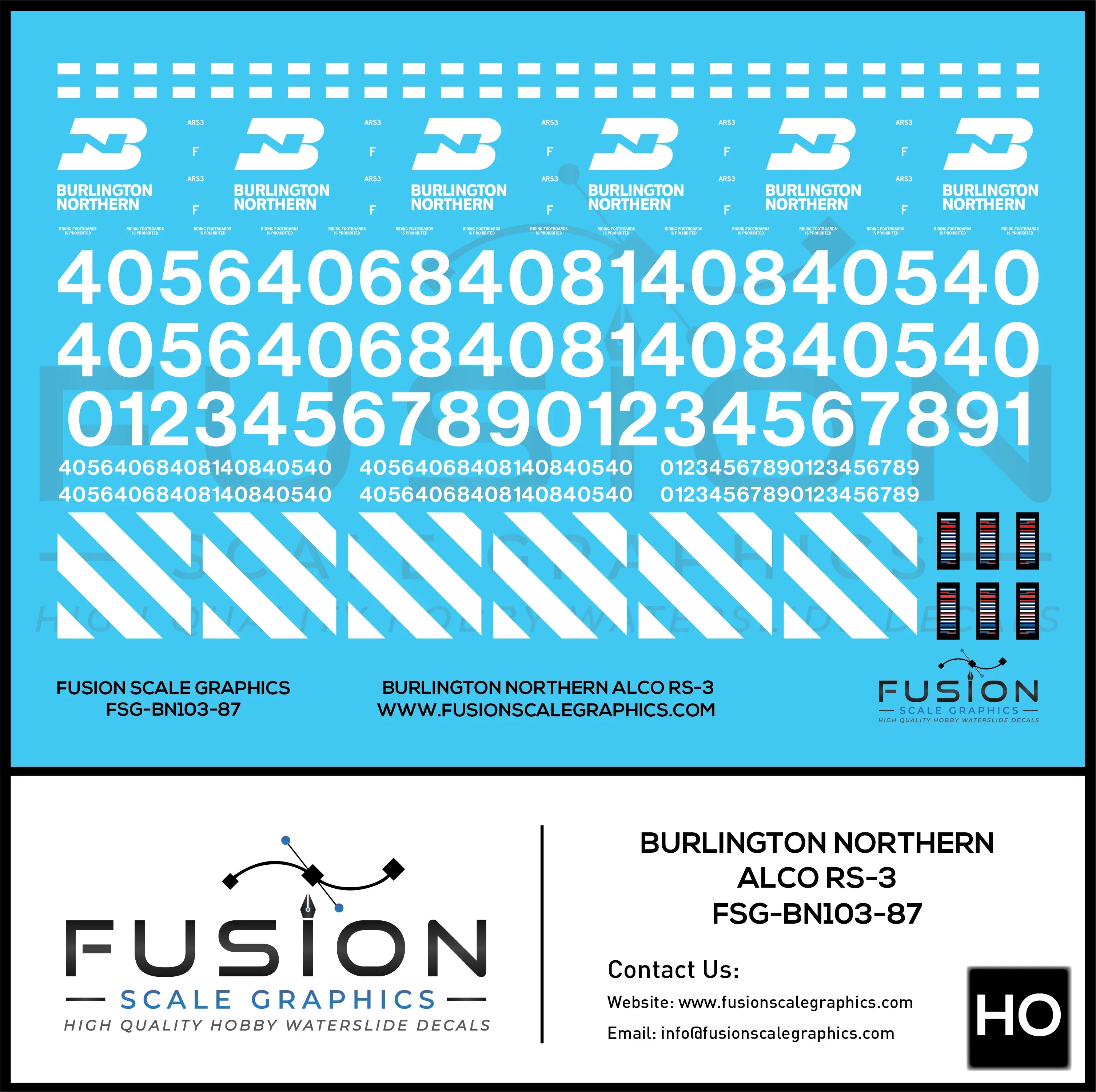 HO Scale Burlington Northern Alco RS-3 Locomotives Decal Set Fusion Scale Graphics