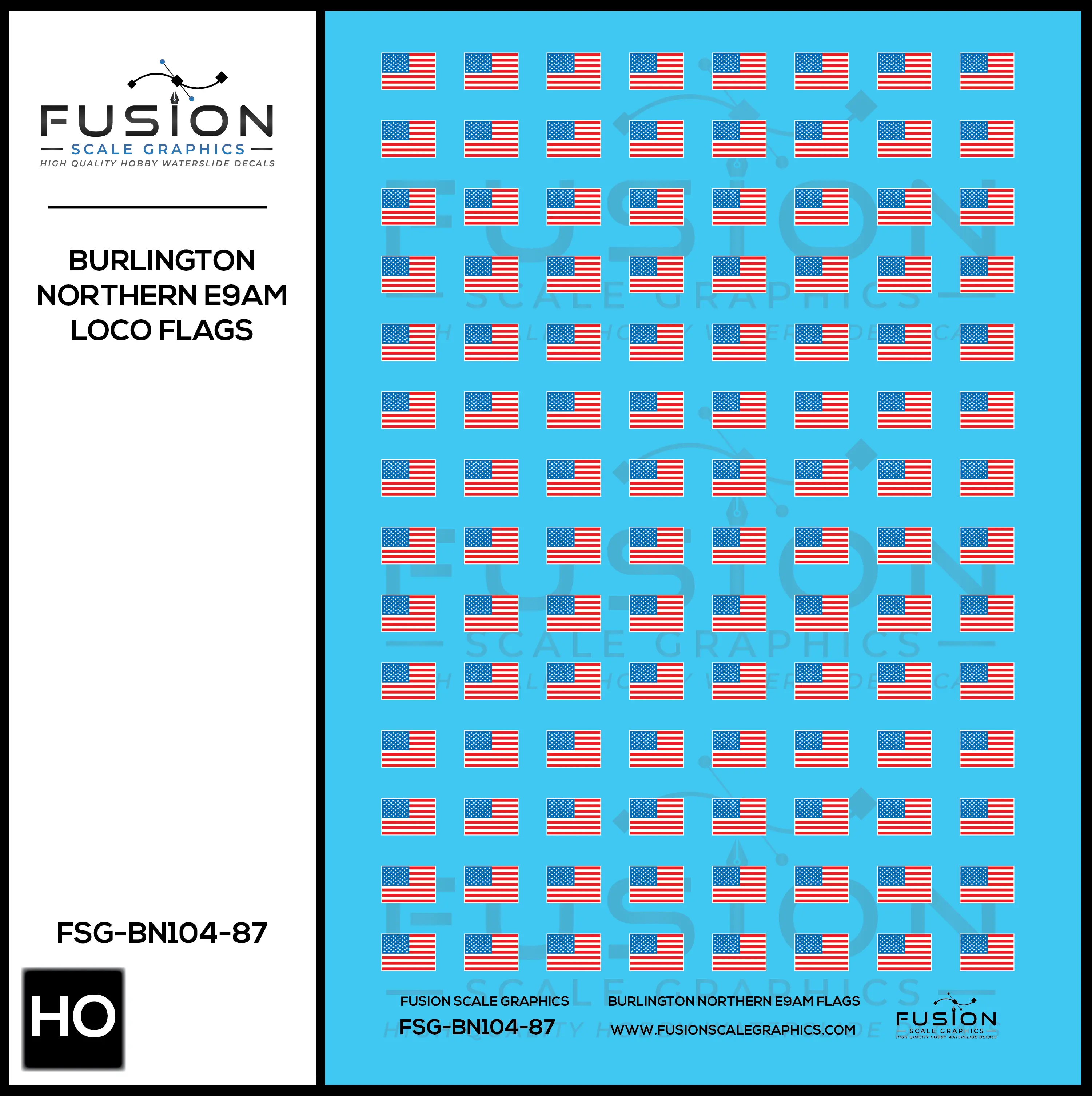 HO Scale Burlington Northern E9AM Locomotive Flags Decal Set Fusion Scale Graphics