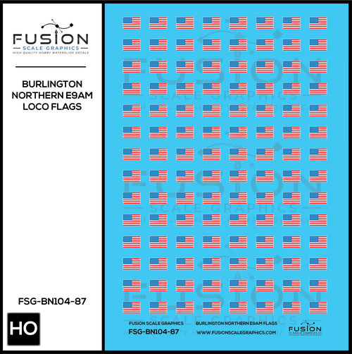 HO Scale Burlington Northern E9AM Locomotive Flags Decal Set Fusion Scale Graphics